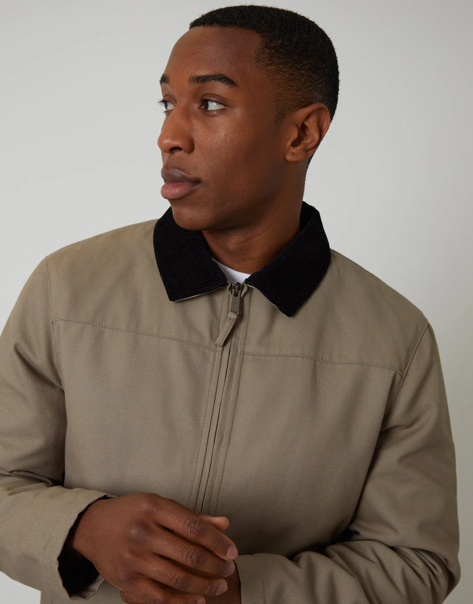 Zip-Through Lightweight Jacket With Quilting in Mushroom sold by Threadbare product image thumbnail 4