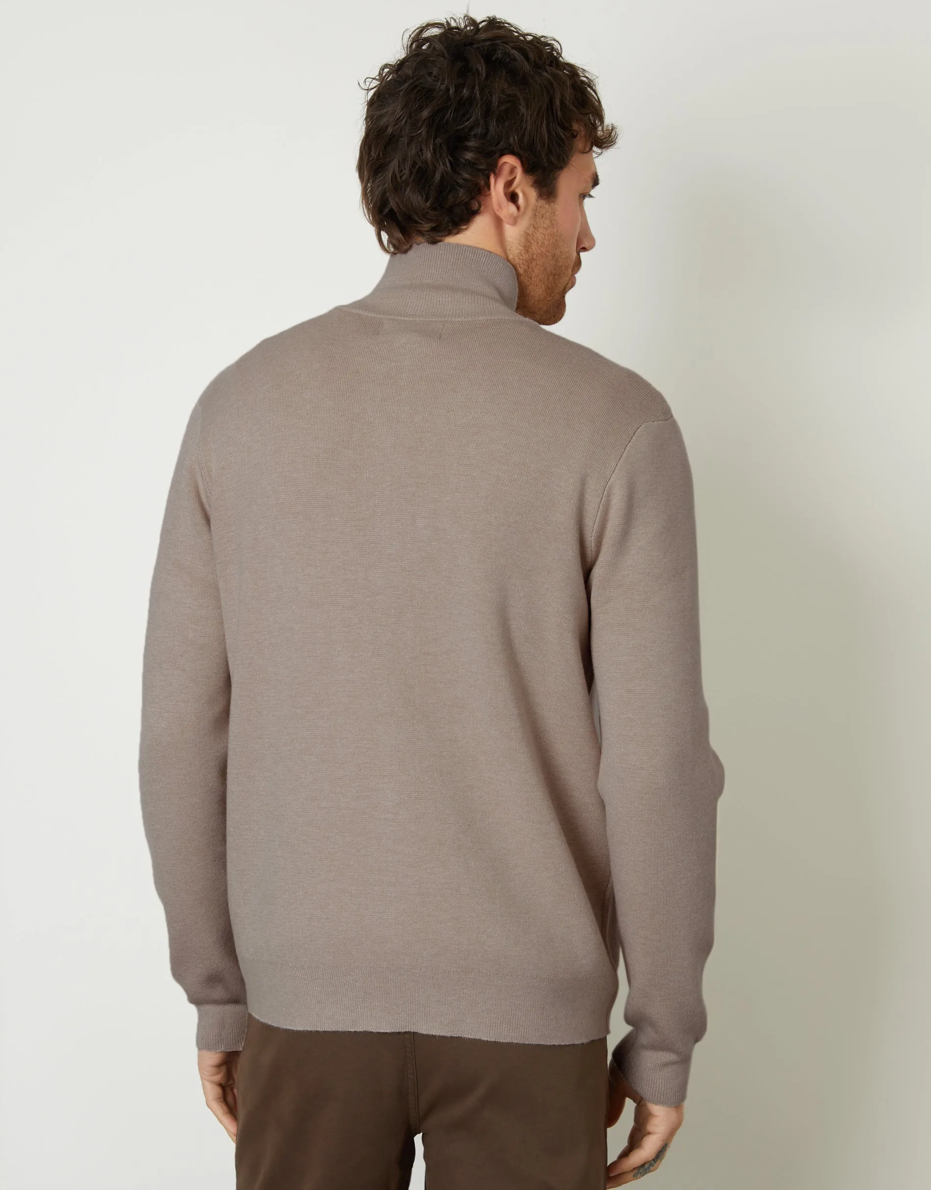 Taupe Zip-Through Funnel Neck Knitted Cardigan sold by Threadbare product image thumbnail 2