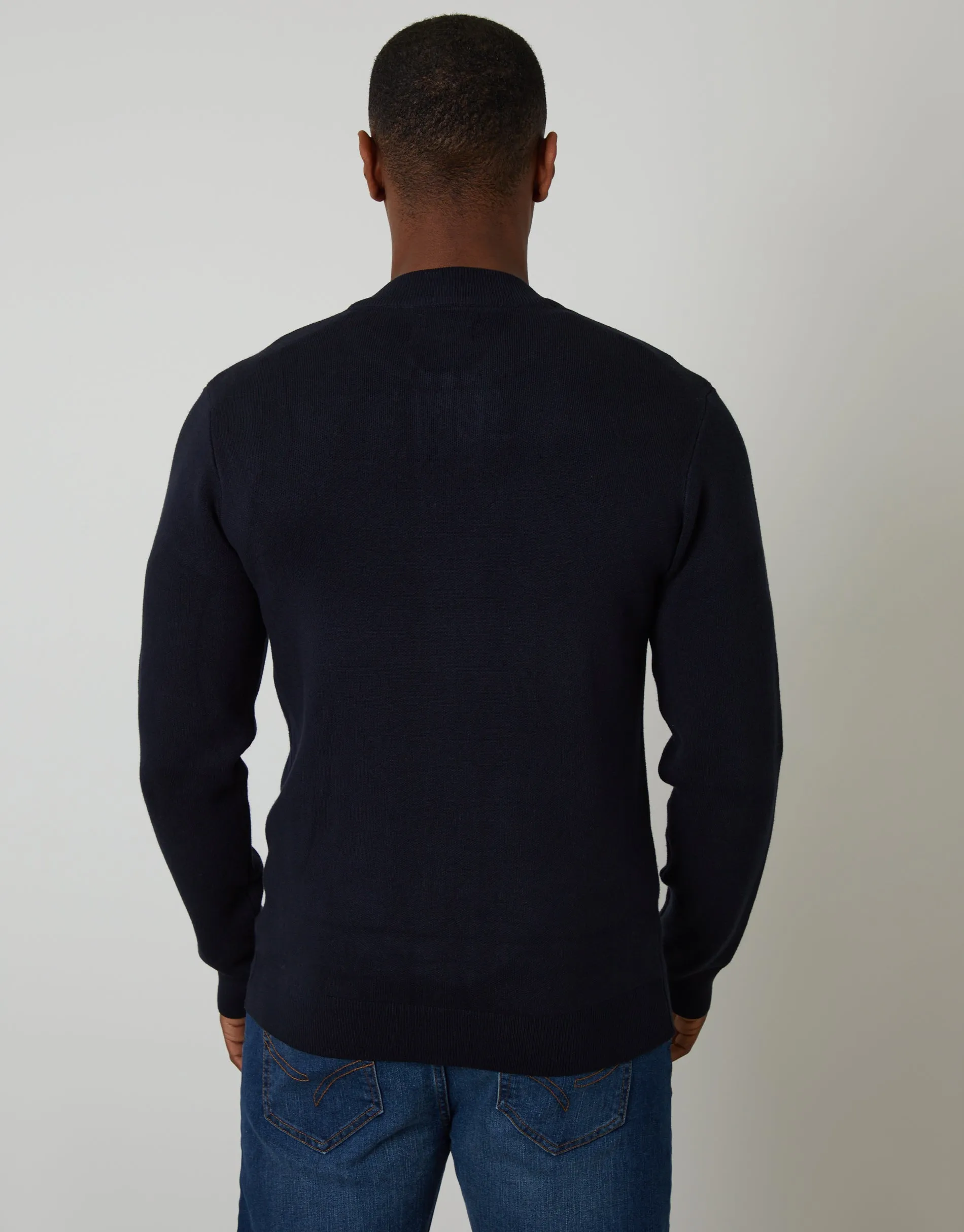Bomber-Style Knitted Zip Through Cardigan in Navy sold by Threadbare product image thumbnail 2