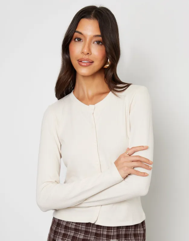 Cream Ribbed Jersey Button Up Cardigan sold by Threadbare