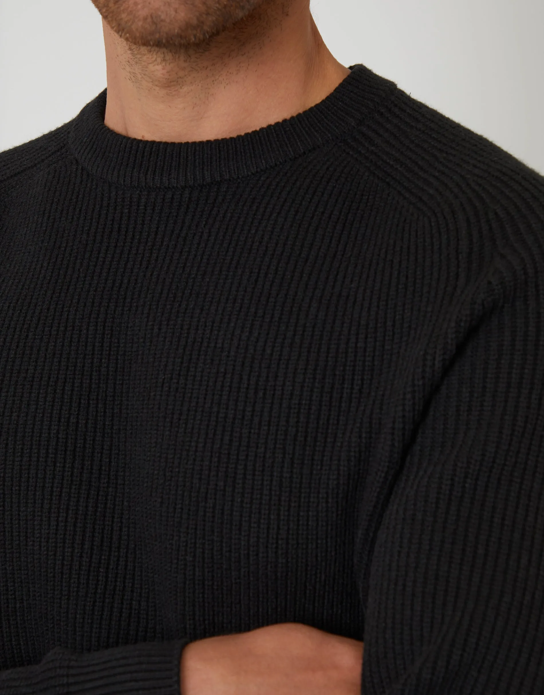 Black Saddle Sleeve Knitted Crew Neck Jumper sold by Threadbare product image thumbnail 4