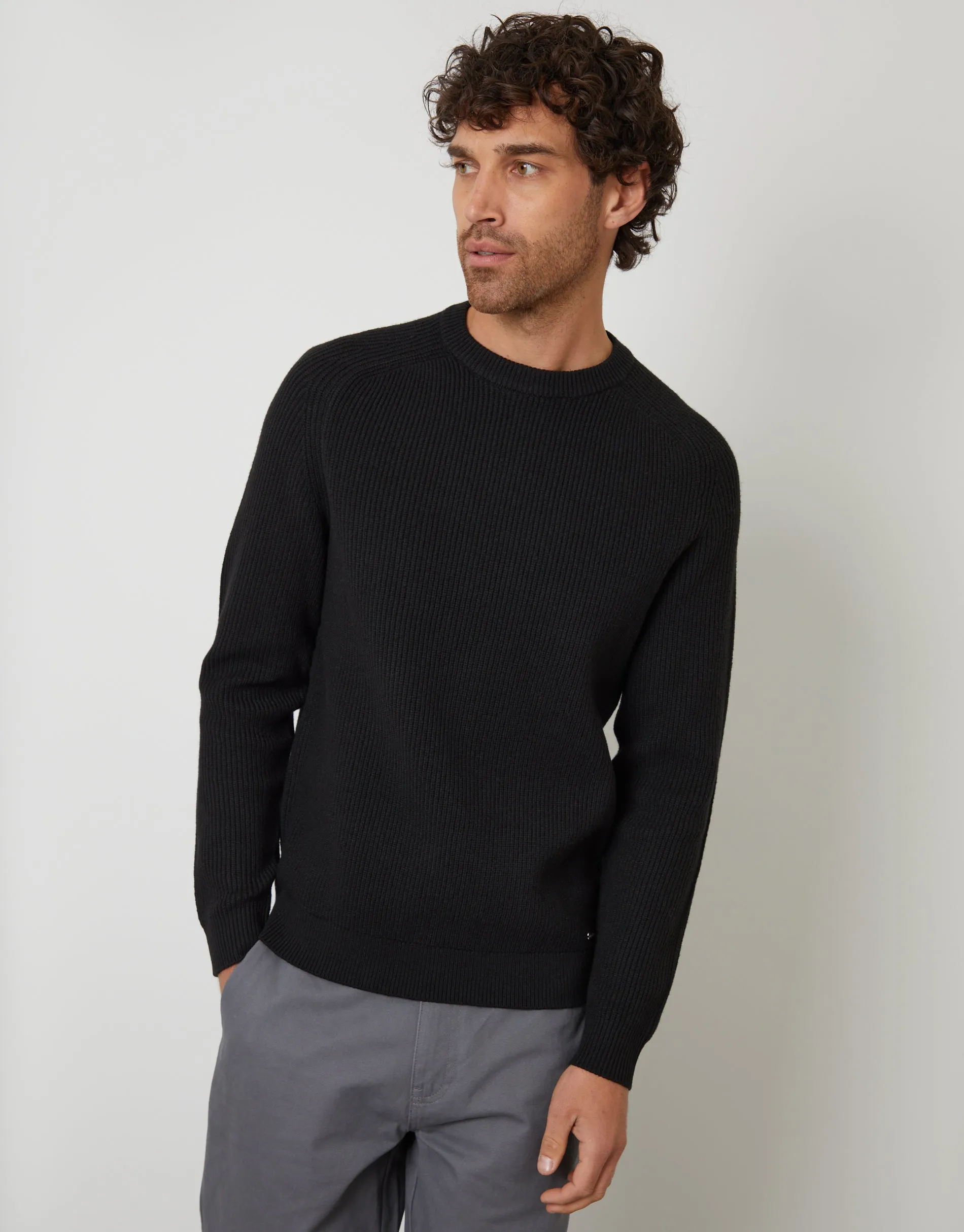 Black Saddle Sleeve Knitted Crew Neck Jumper sold by Threadbare