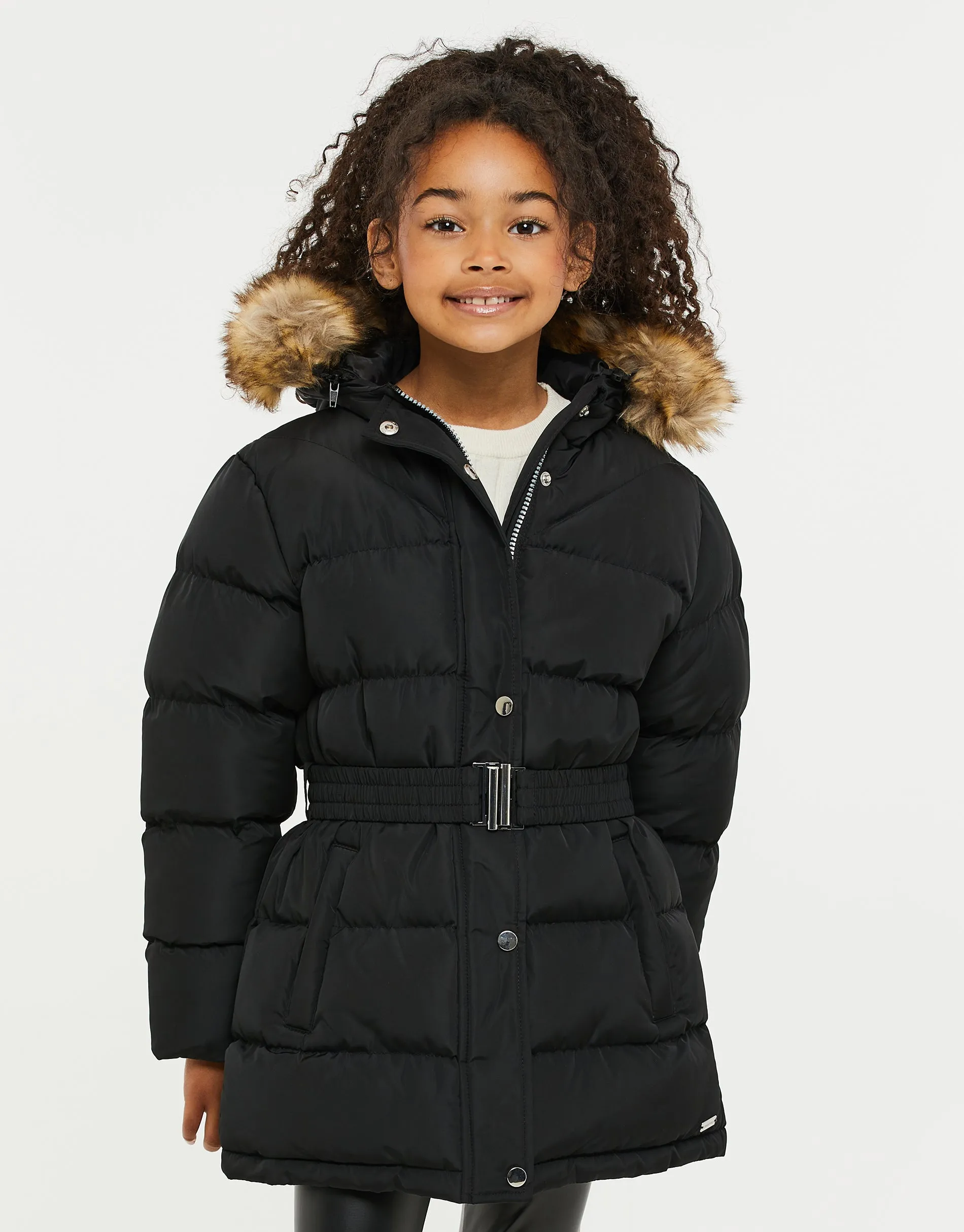 Girls' Black Belted Parka Jacket sold by Threadbare