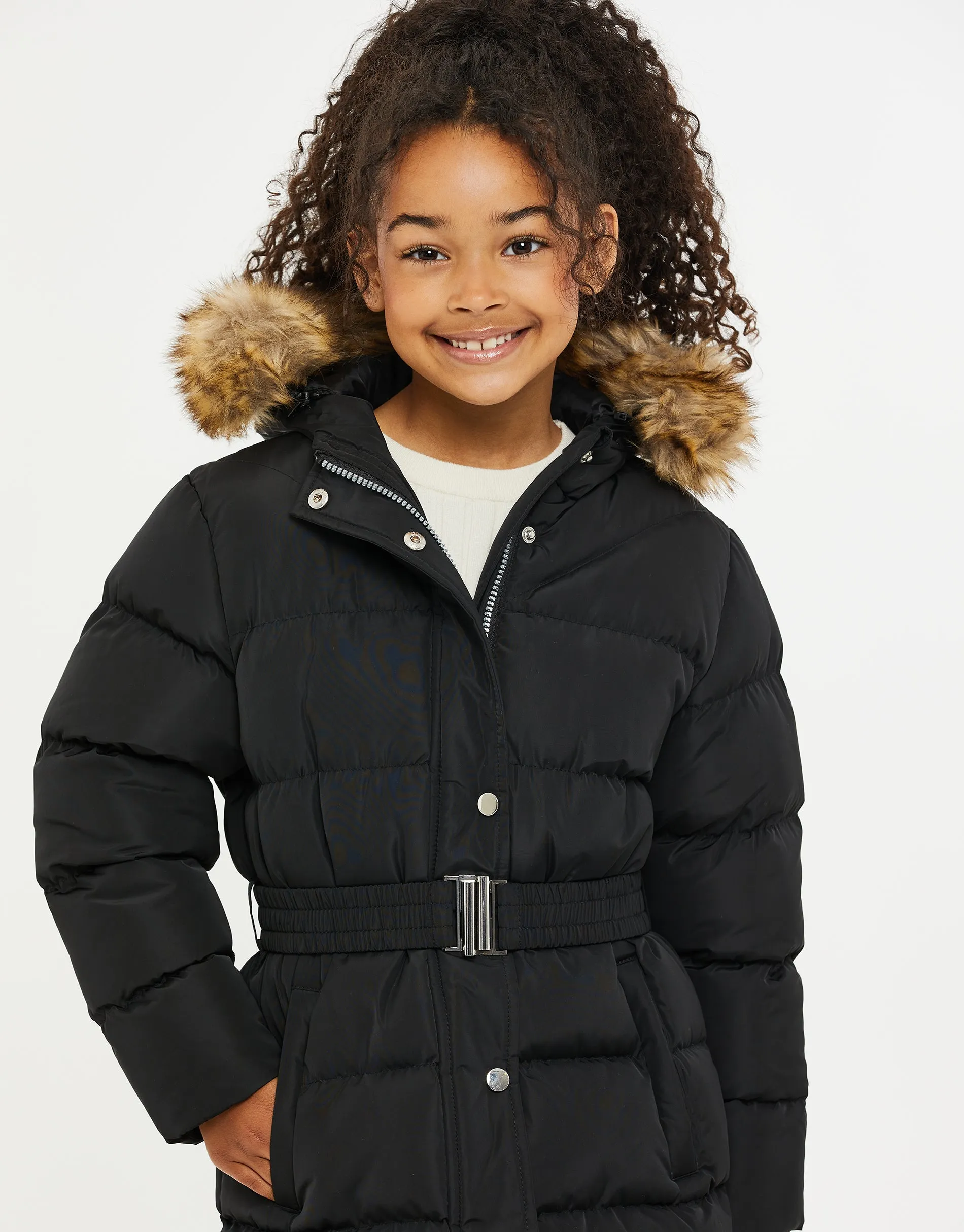 Girls' Black Belted Parka Jacket sold by Threadbare product image thumbnail 4