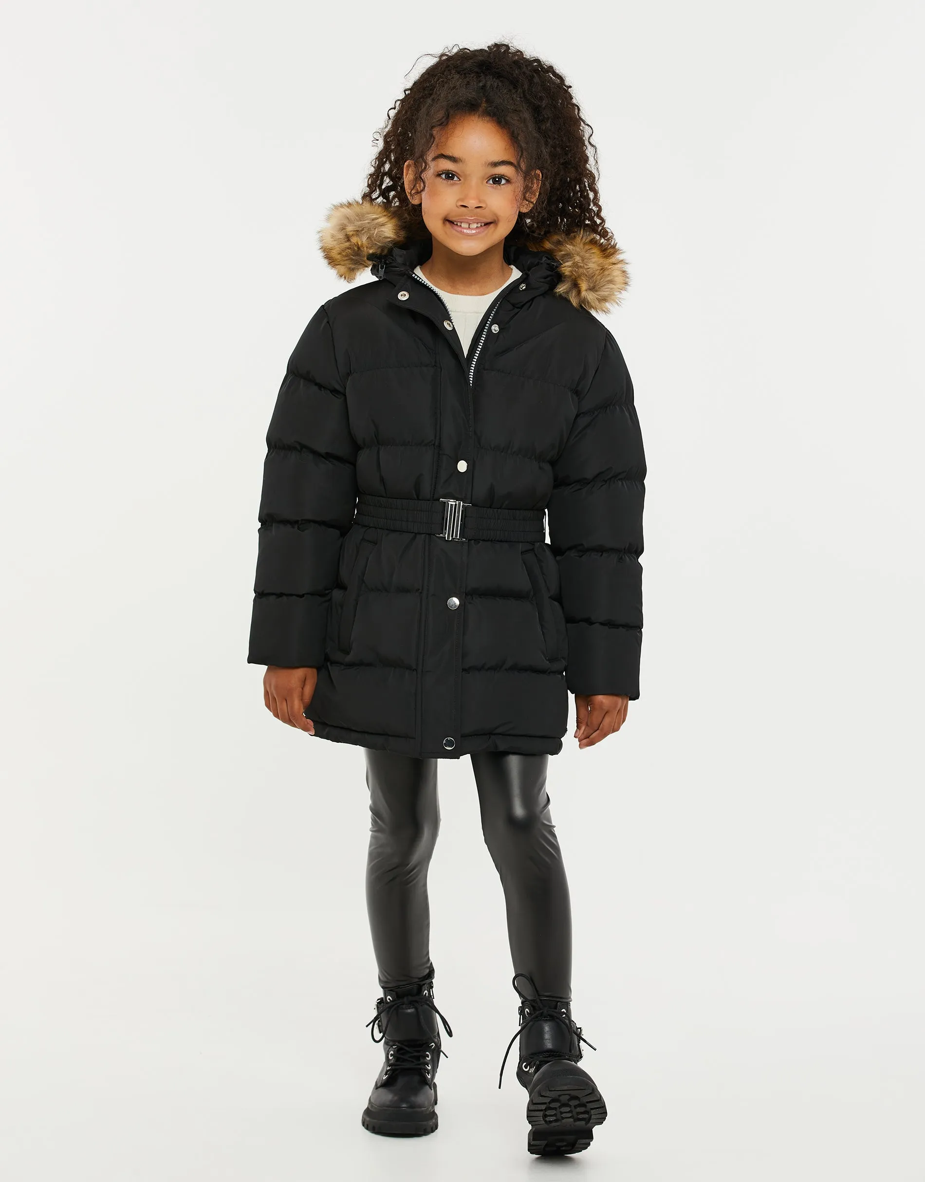 Girls' Black Belted Parka Jacket sold by Threadbare product image thumbnail 3