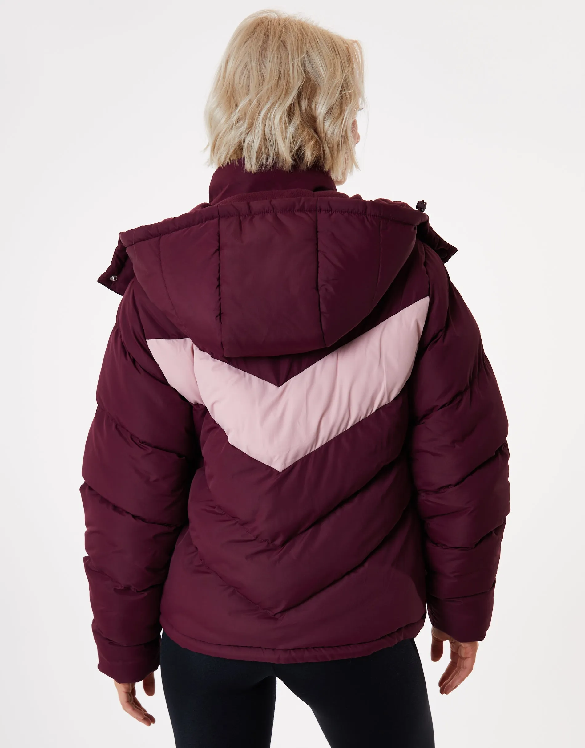 Contrast Chevron Padded Ski Jacket in Berry Red sold by Threadbare product image thumbnail 5