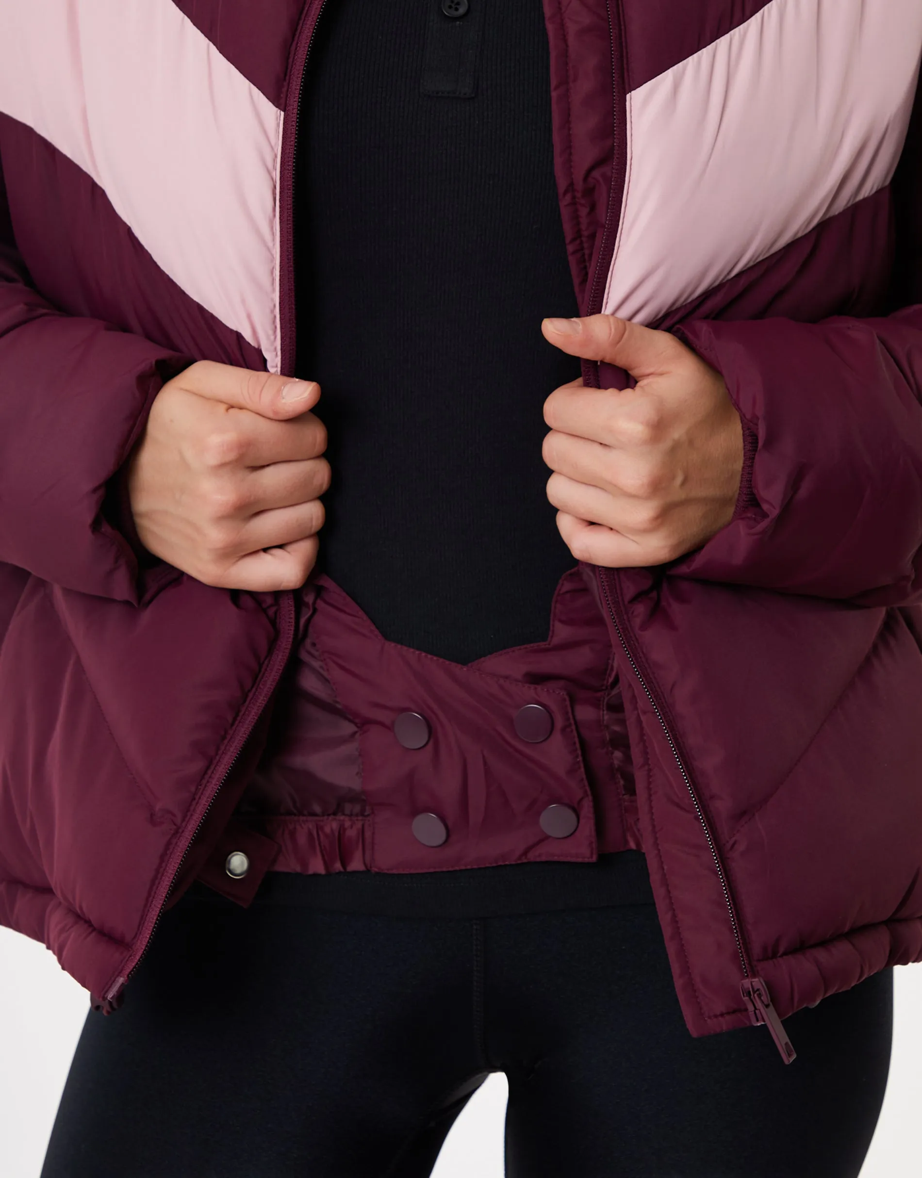Contrast Chevron Padded Ski Jacket in Berry Red sold by Threadbare product image thumbnail 4