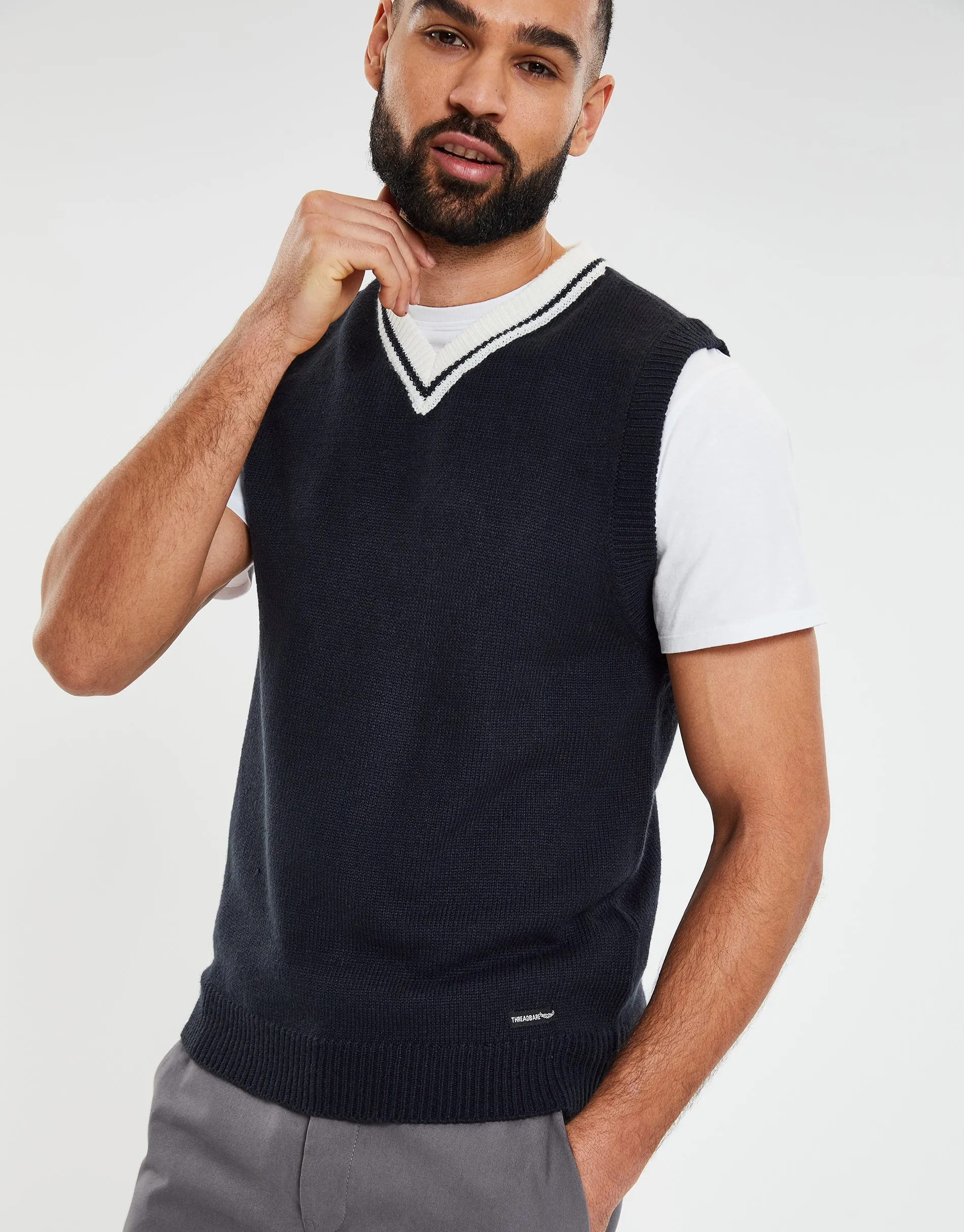 Men's Navy V Neck Knitted Vest sold by Threadbare product image thumbnail 4