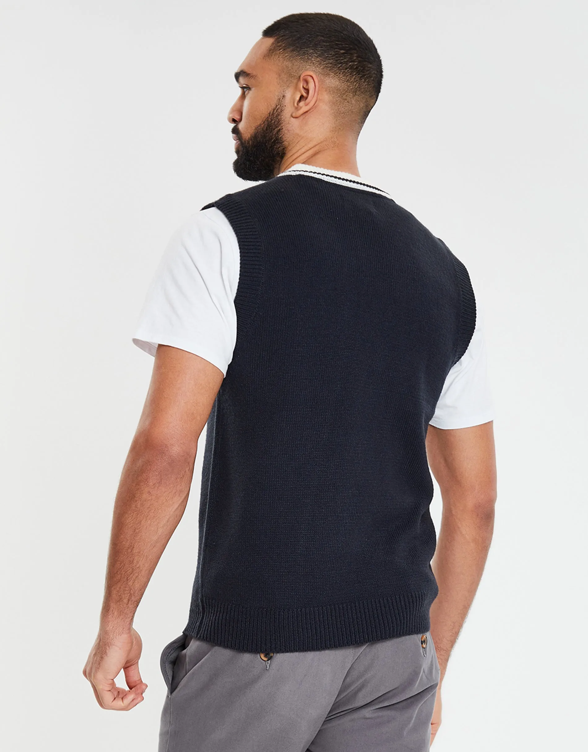 Men's Navy V Neck Knitted Vest sold by Threadbare product image thumbnail 2