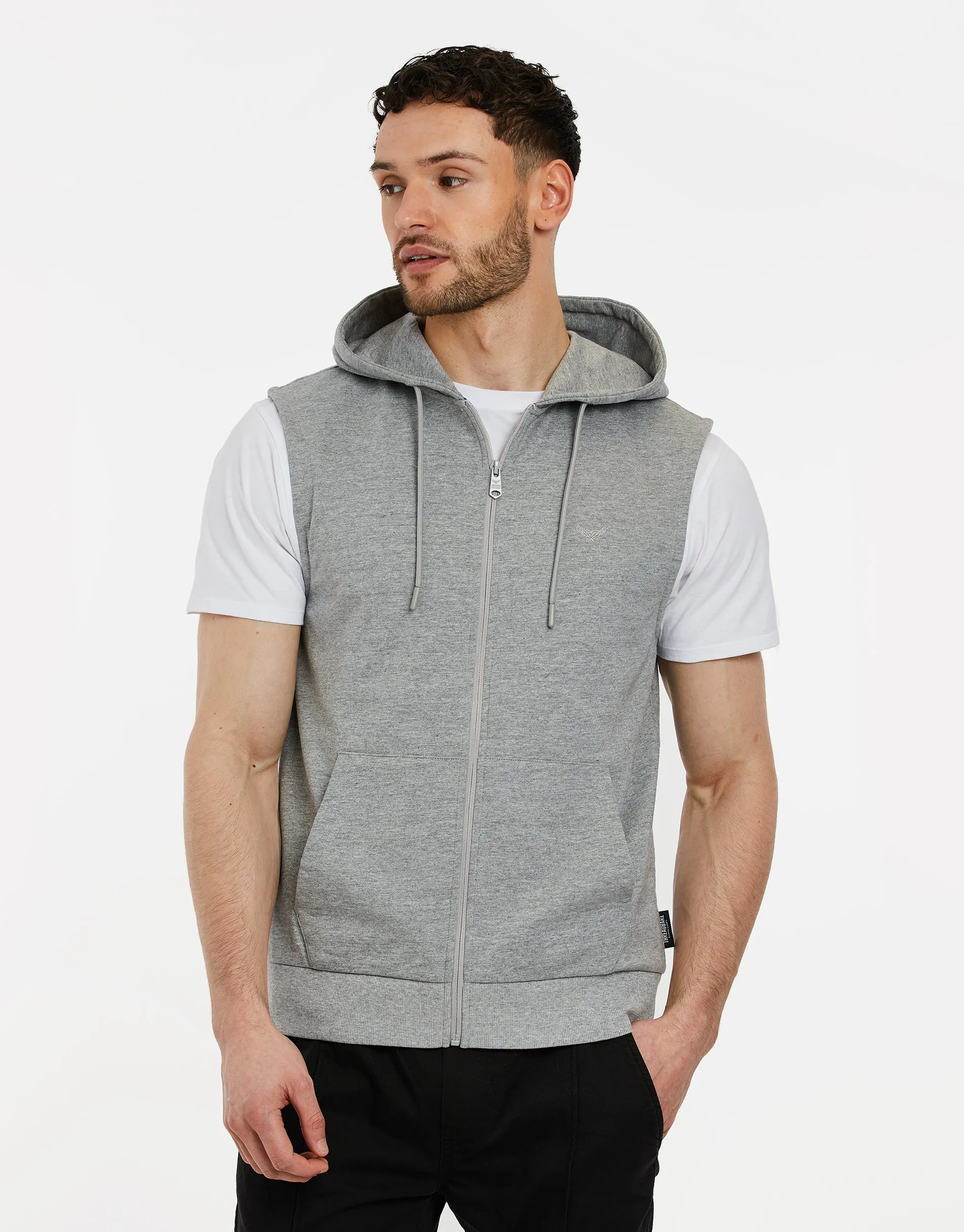 Men's Grey Sleeveless Zip-Through Hoodie sold by Threadbare