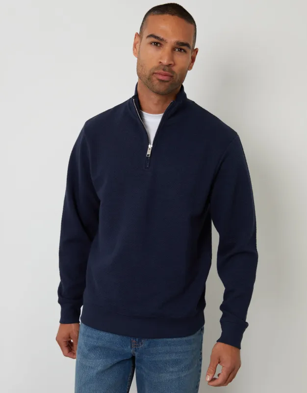 Navy Textured Quarter Zip Sweatshirt sold by Threadbare