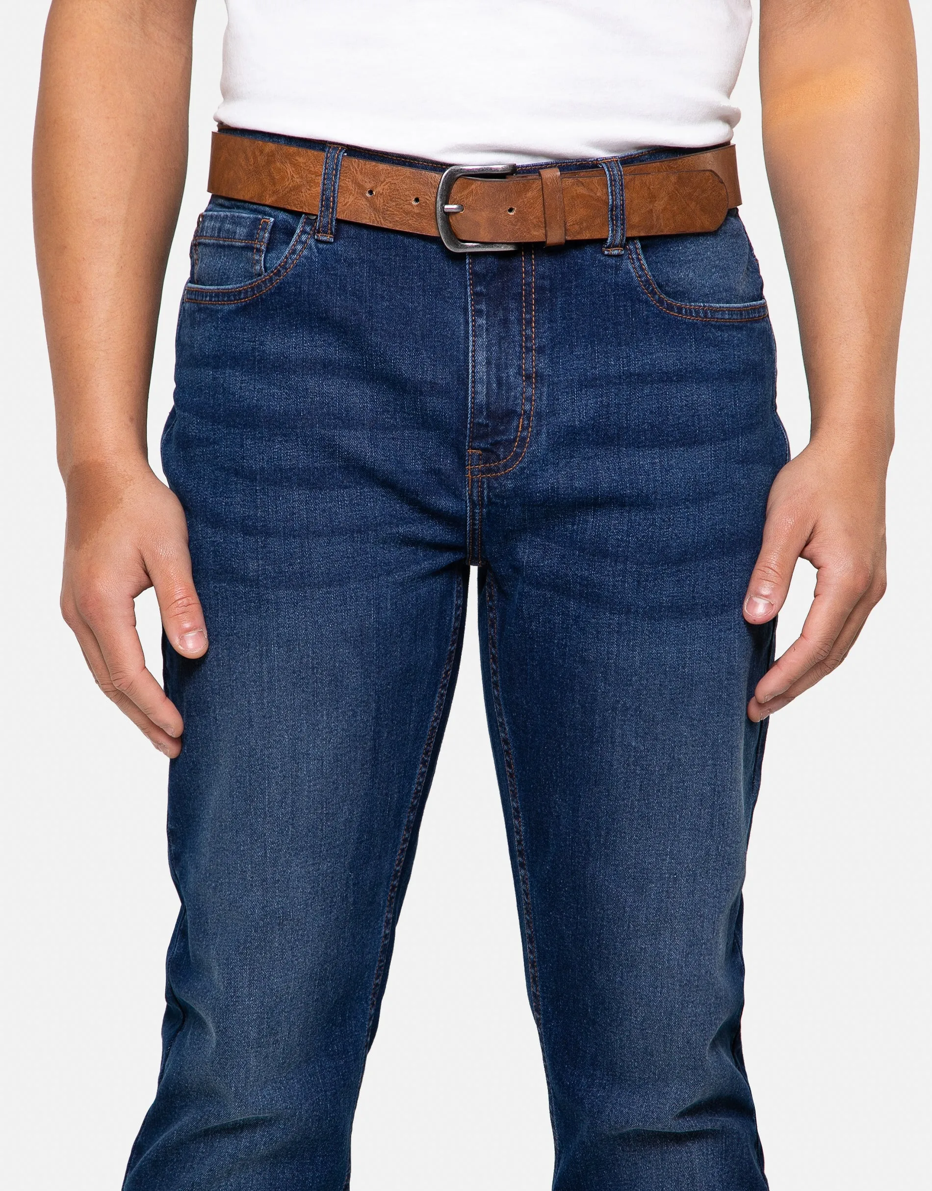 Men's Blue Wash Straight Leg Belted Jeans sold by Threadbare product image thumbnail 4