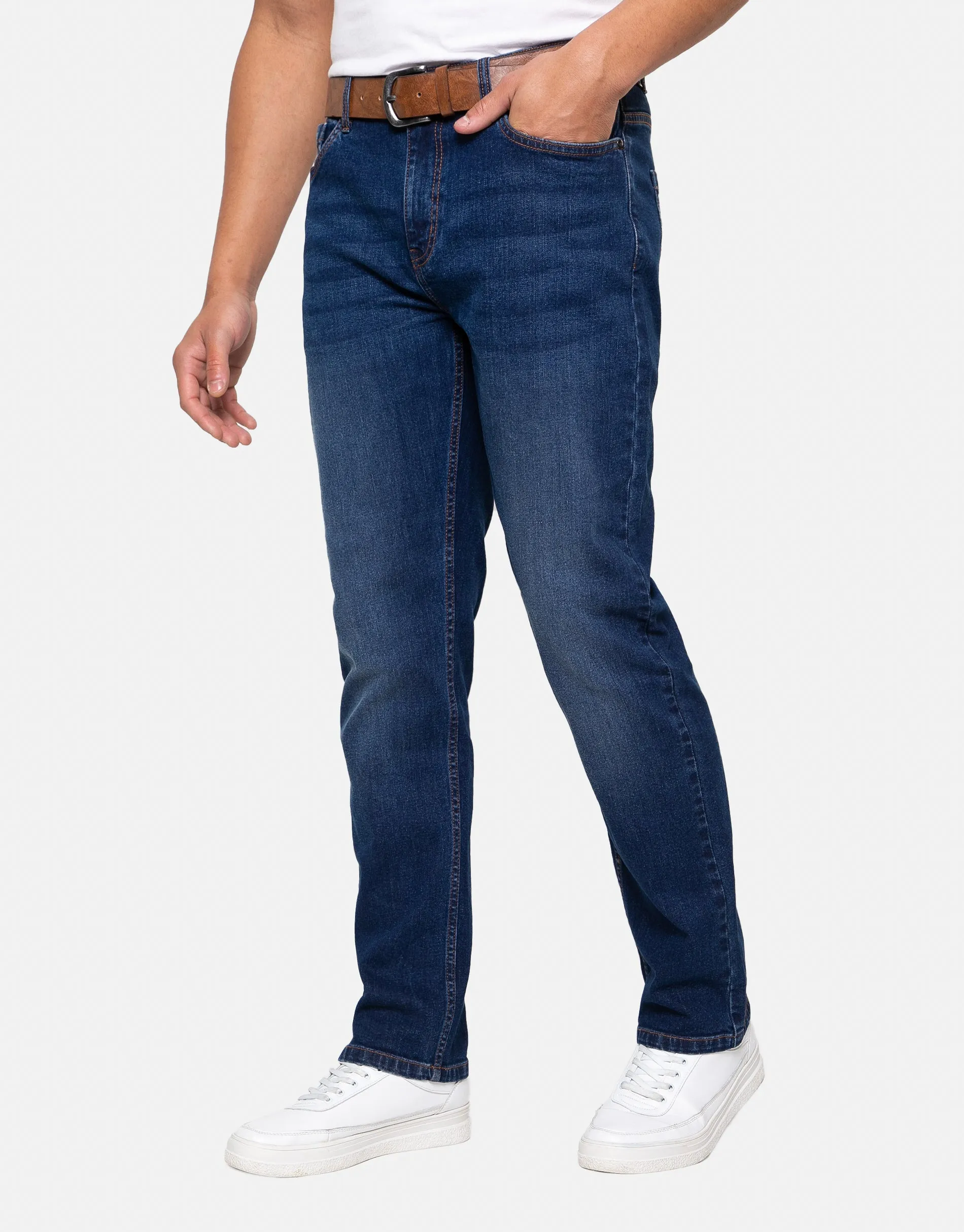 Men's Blue Wash Straight Leg Belted Jeans sold by Threadbare
