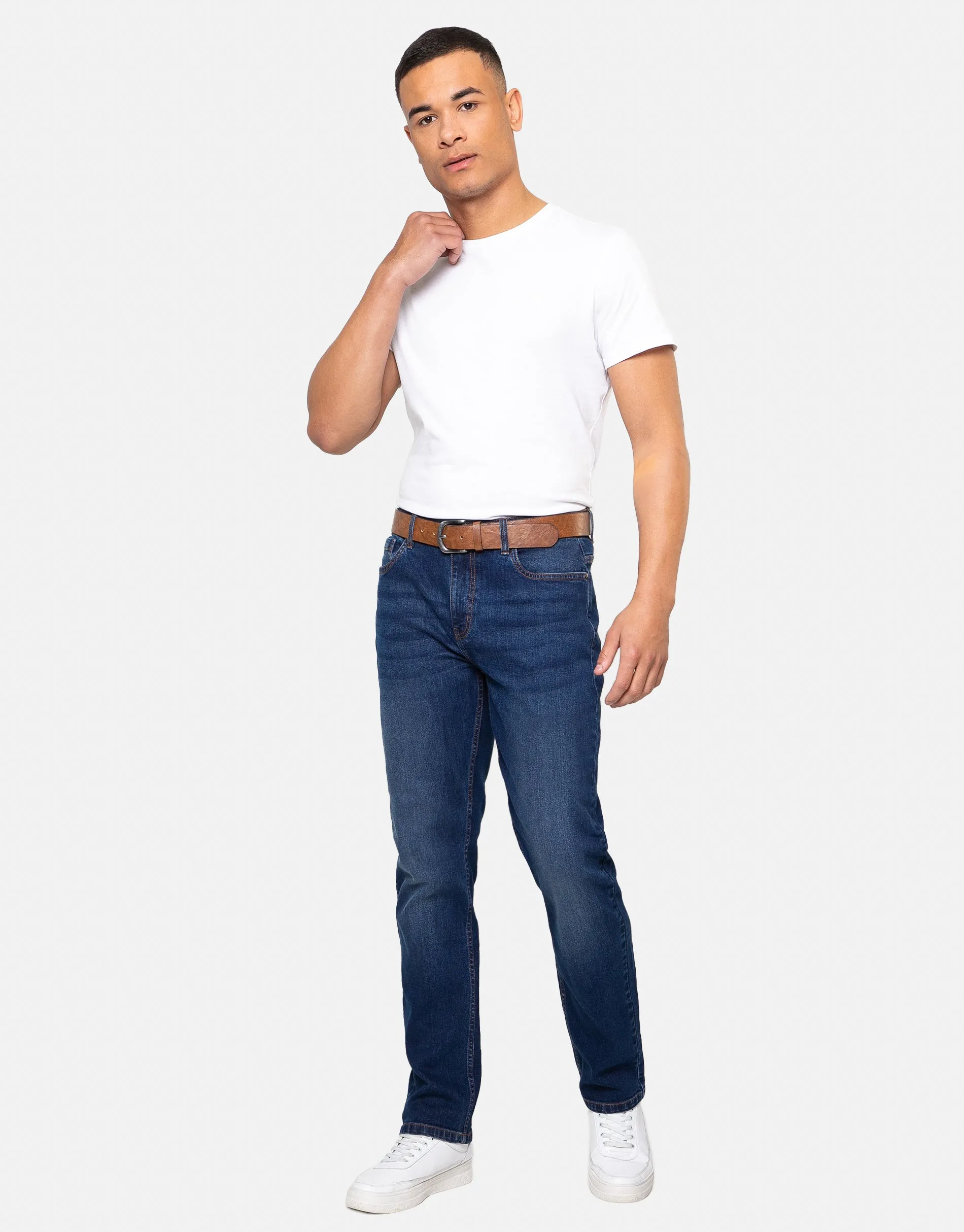 Men's Blue Wash Straight Leg Belted Jeans sold by Threadbare product image thumbnail 3