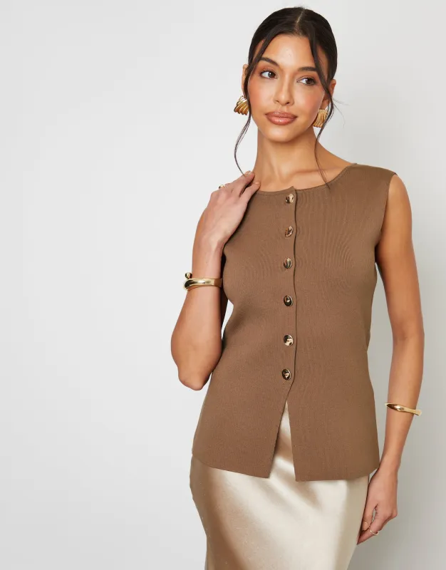 Brown Ribbed Knitted Waistcoat sold by Threadbare