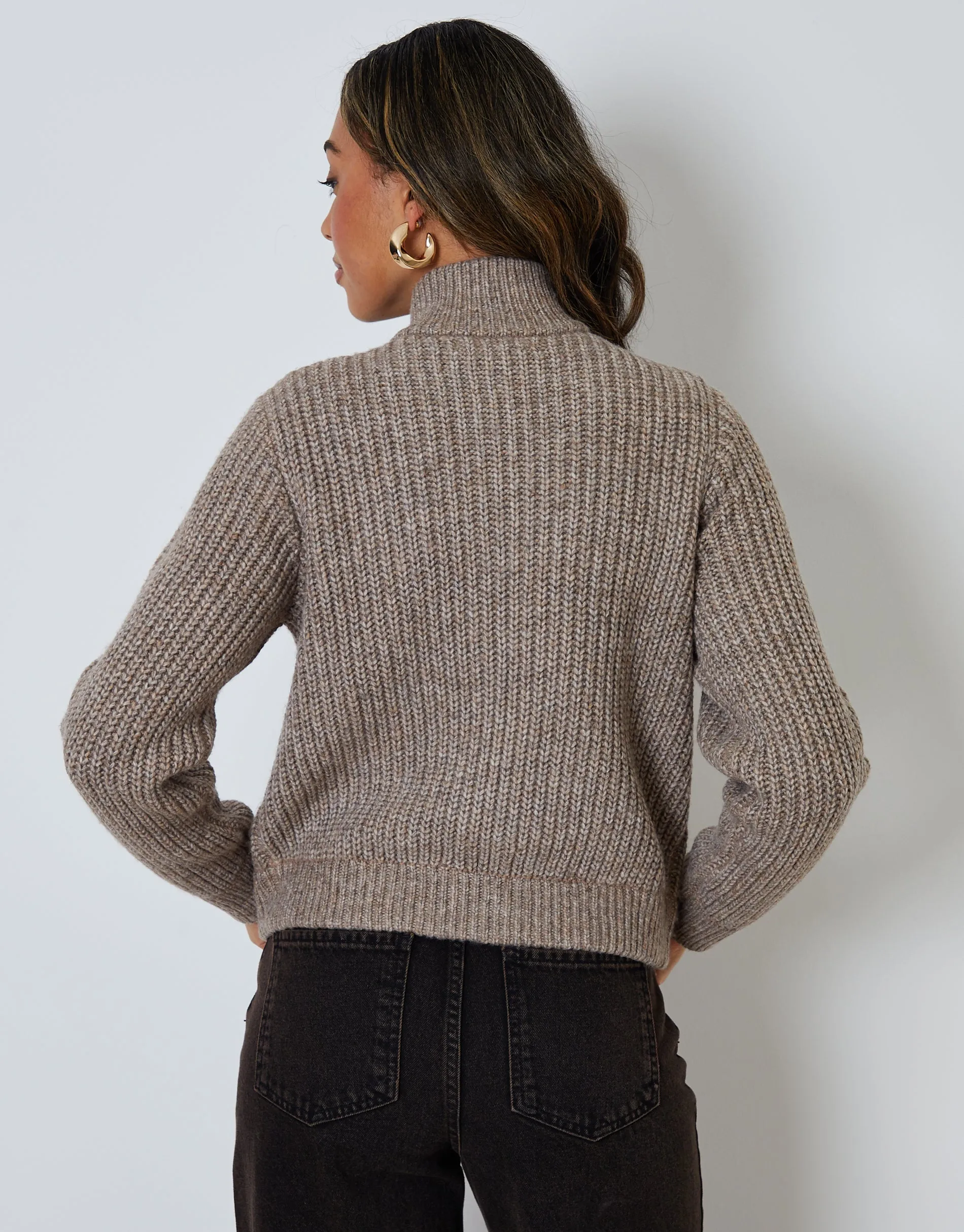 Zip Through Knitted Bomber in Beige sold by Threadbare product image thumbnail 3