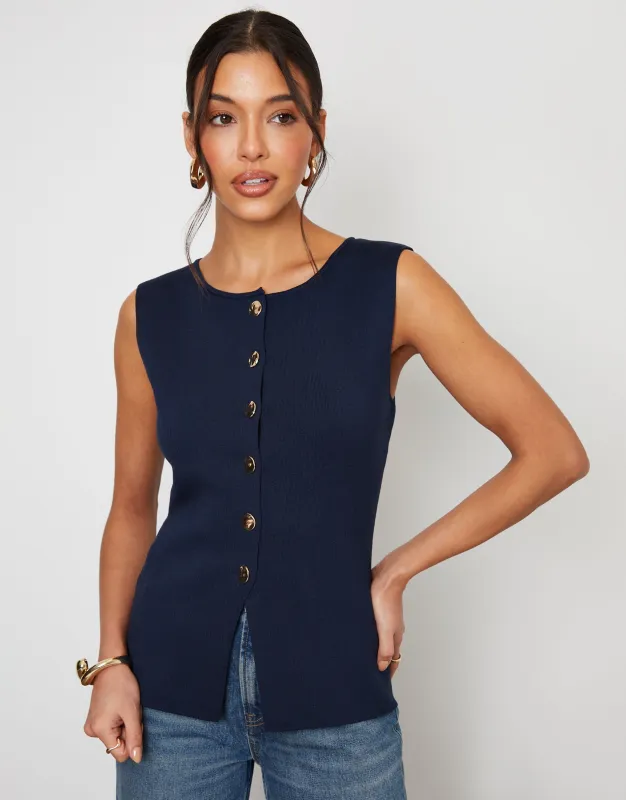 Navy Ribbed Knitted Waistcoat sold by Threadbare