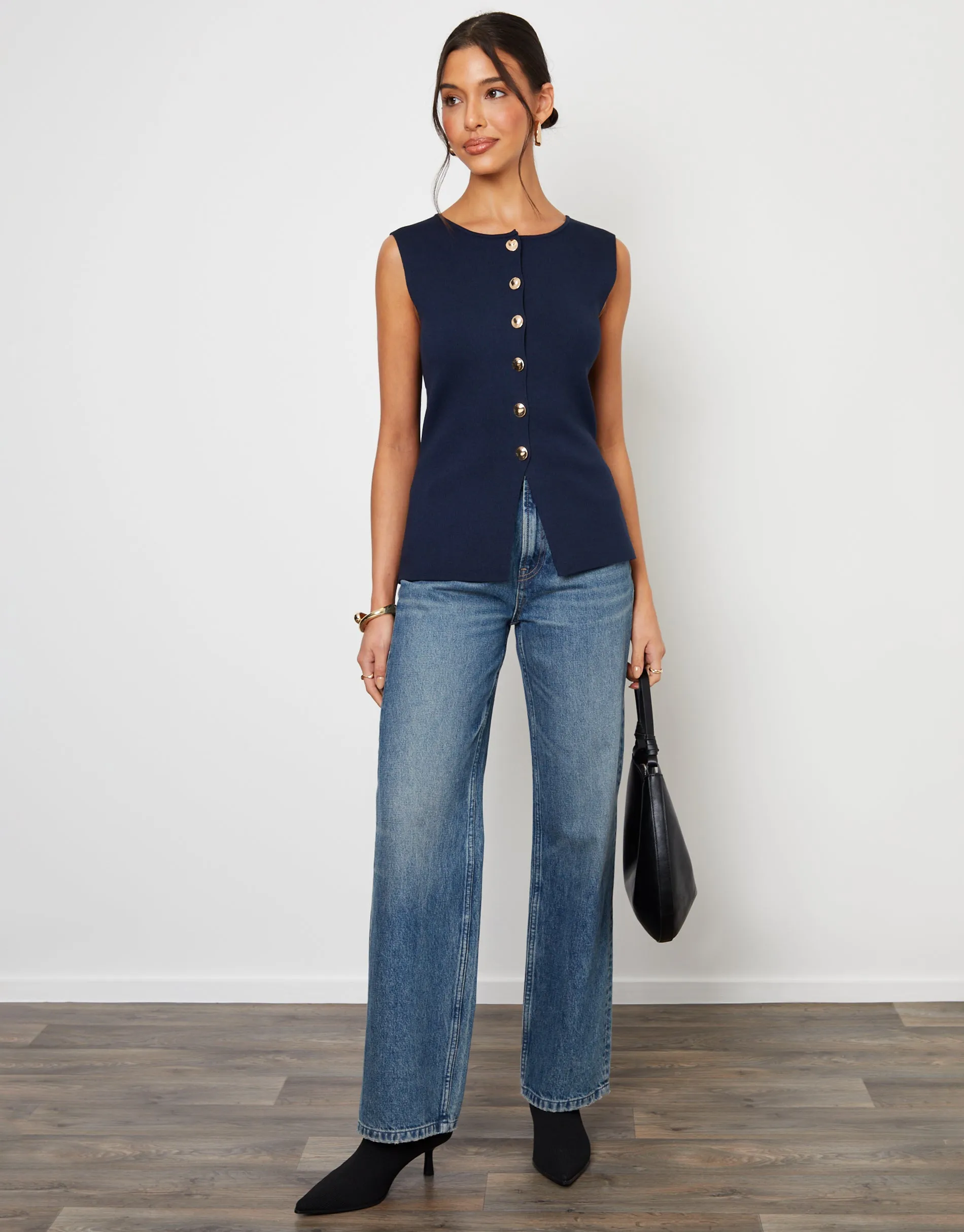 Navy Ribbed Knitted Waistcoat sold by Threadbare product image thumbnail 3