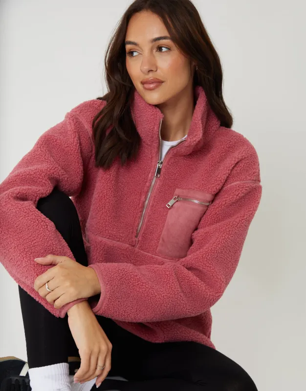 Pink Half Zip Borg Fleece sold by Threadbare