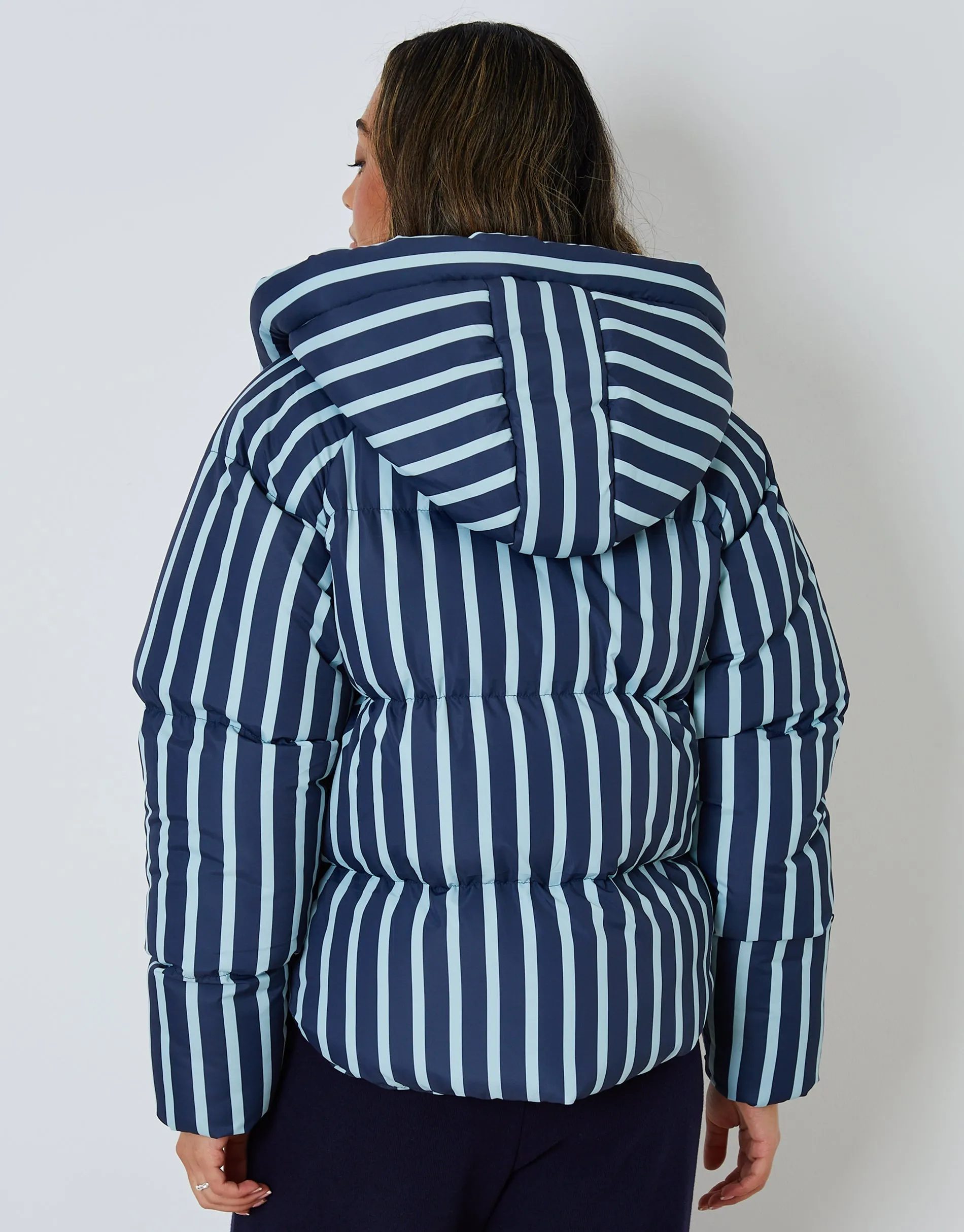Hooded Padded Jacket in Navy Stripe sold by Threadbare product image thumbnail 3