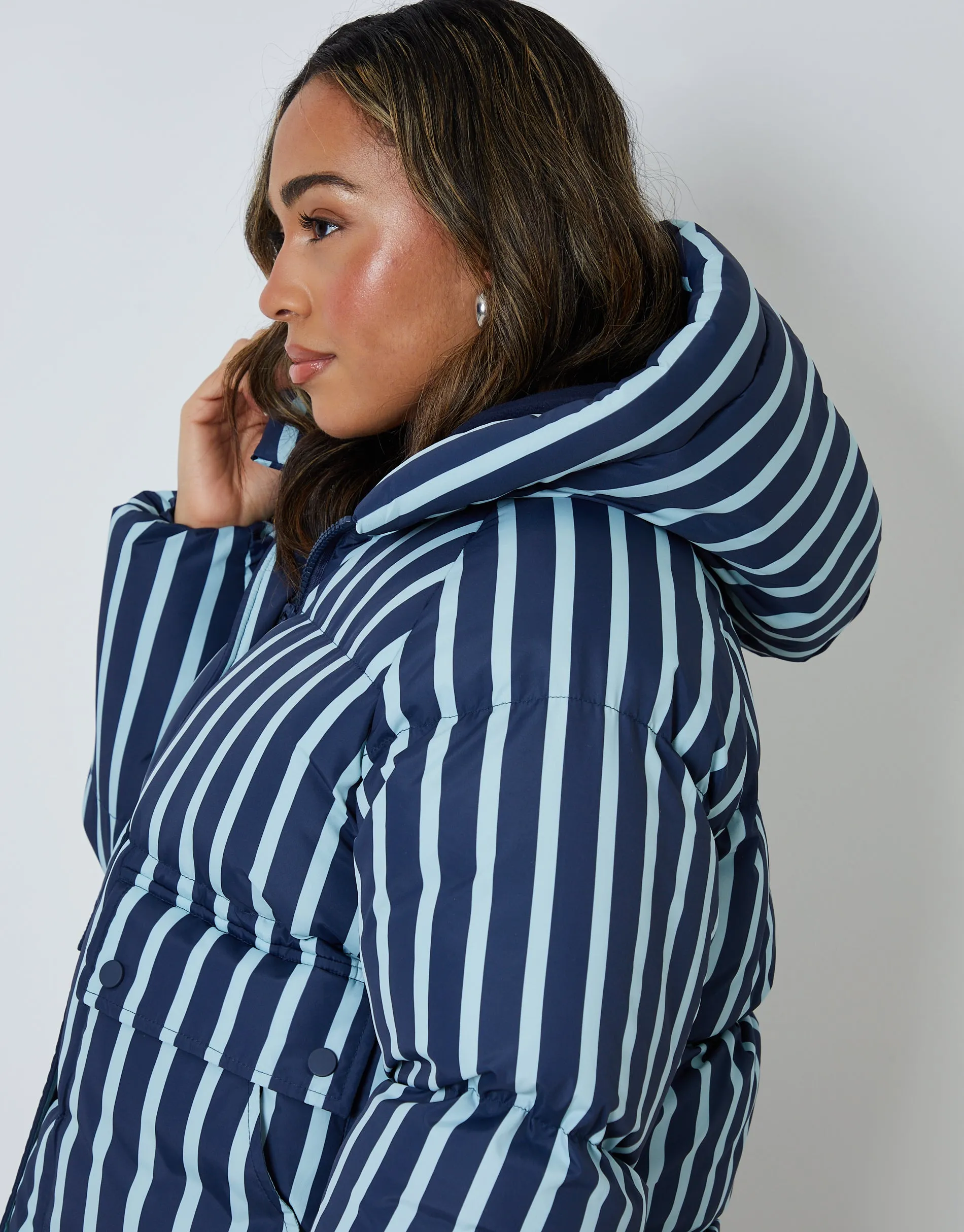 Hooded Padded Jacket in Navy Stripe sold by Threadbare product image thumbnail 5