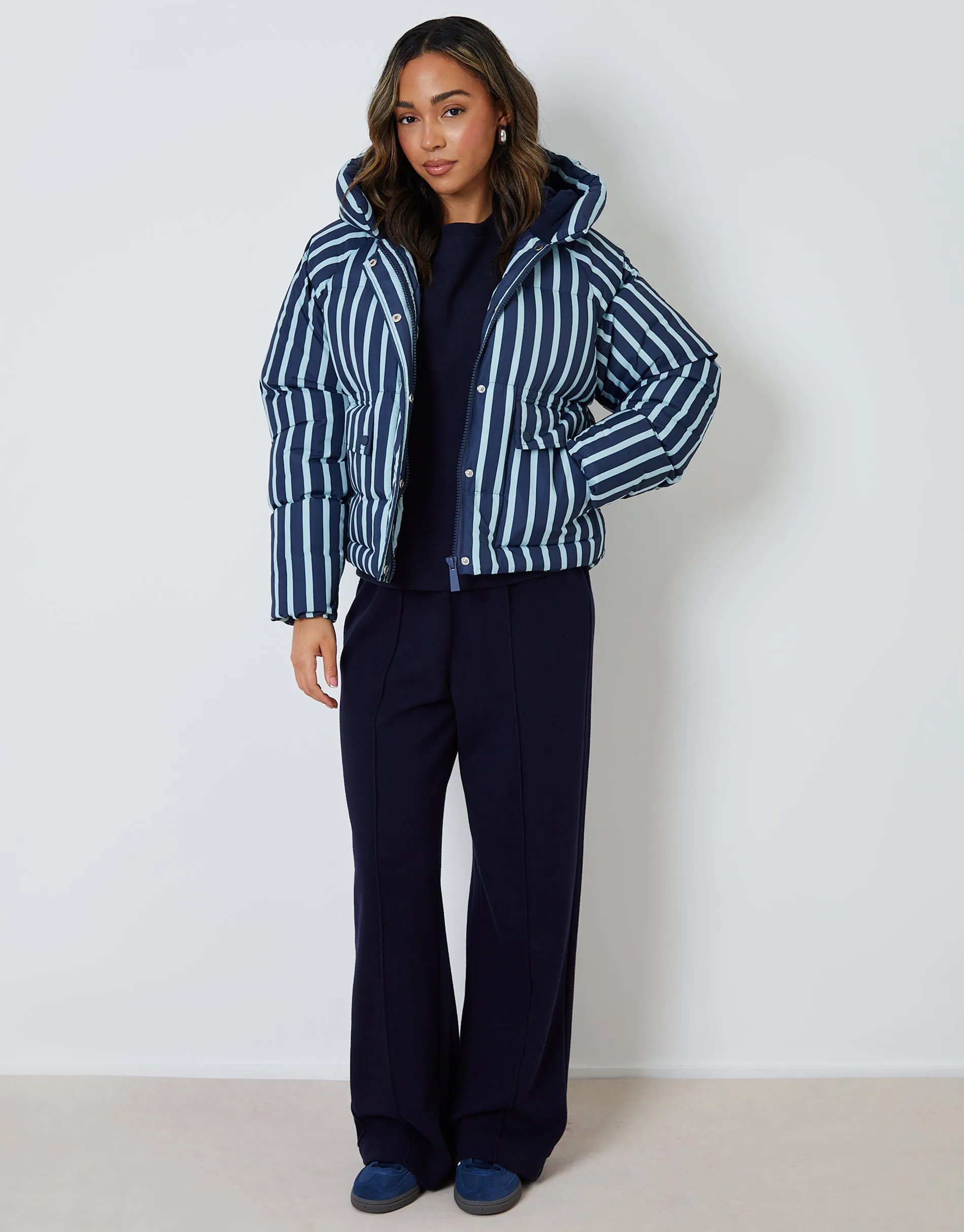 Hooded Padded Jacket in Navy Stripe sold by Threadbare product image thumbnail 4