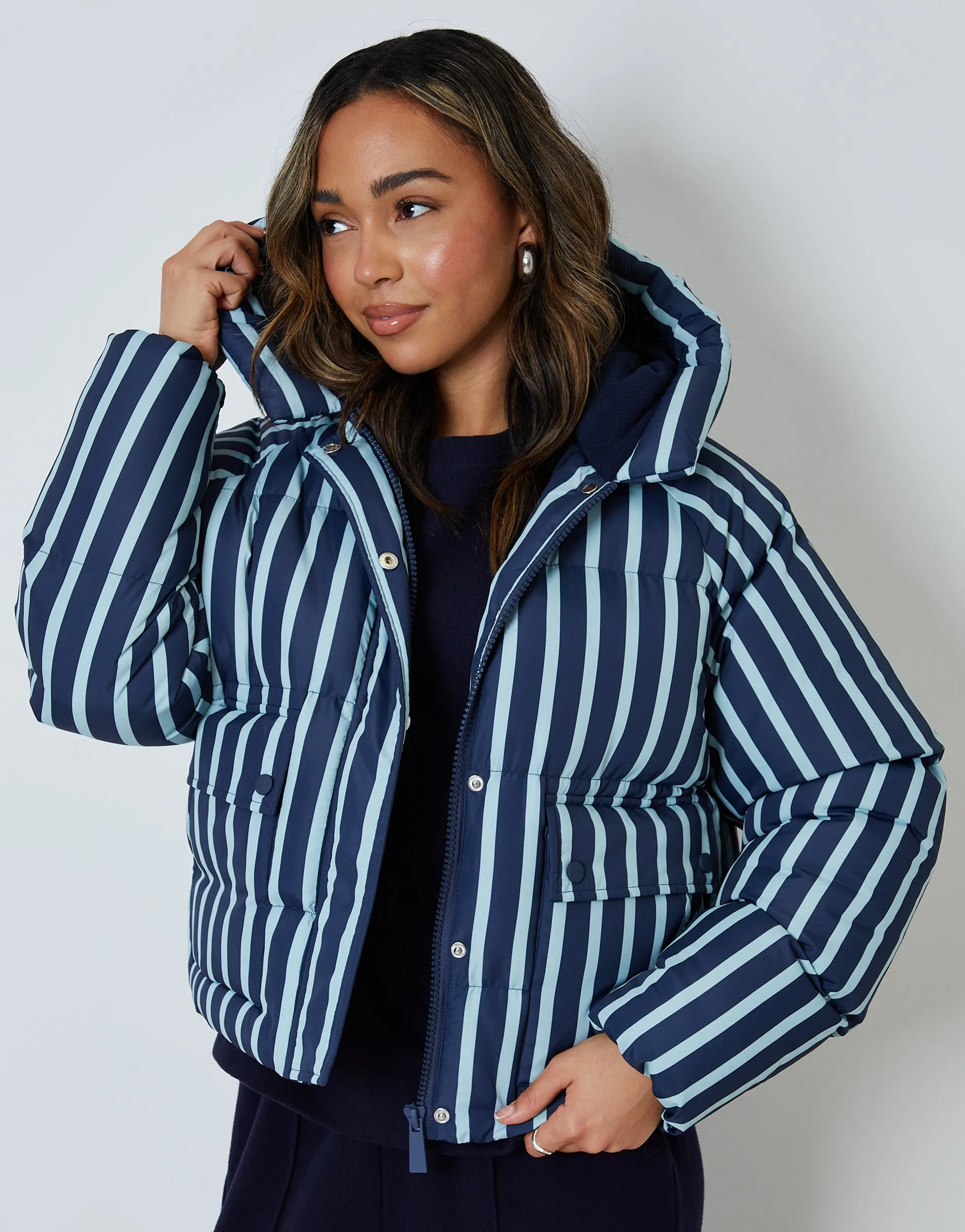 Hooded Padded Jacket in Navy Stripe sold by Threadbare product image thumbnail 2
