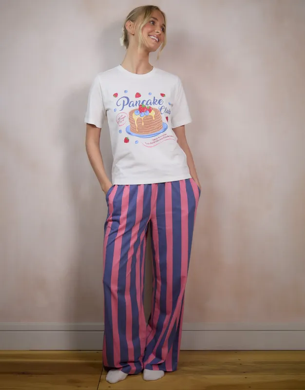 White Pancake Print Striped Pyjamas (2-Piece Set) sold by Threadbare