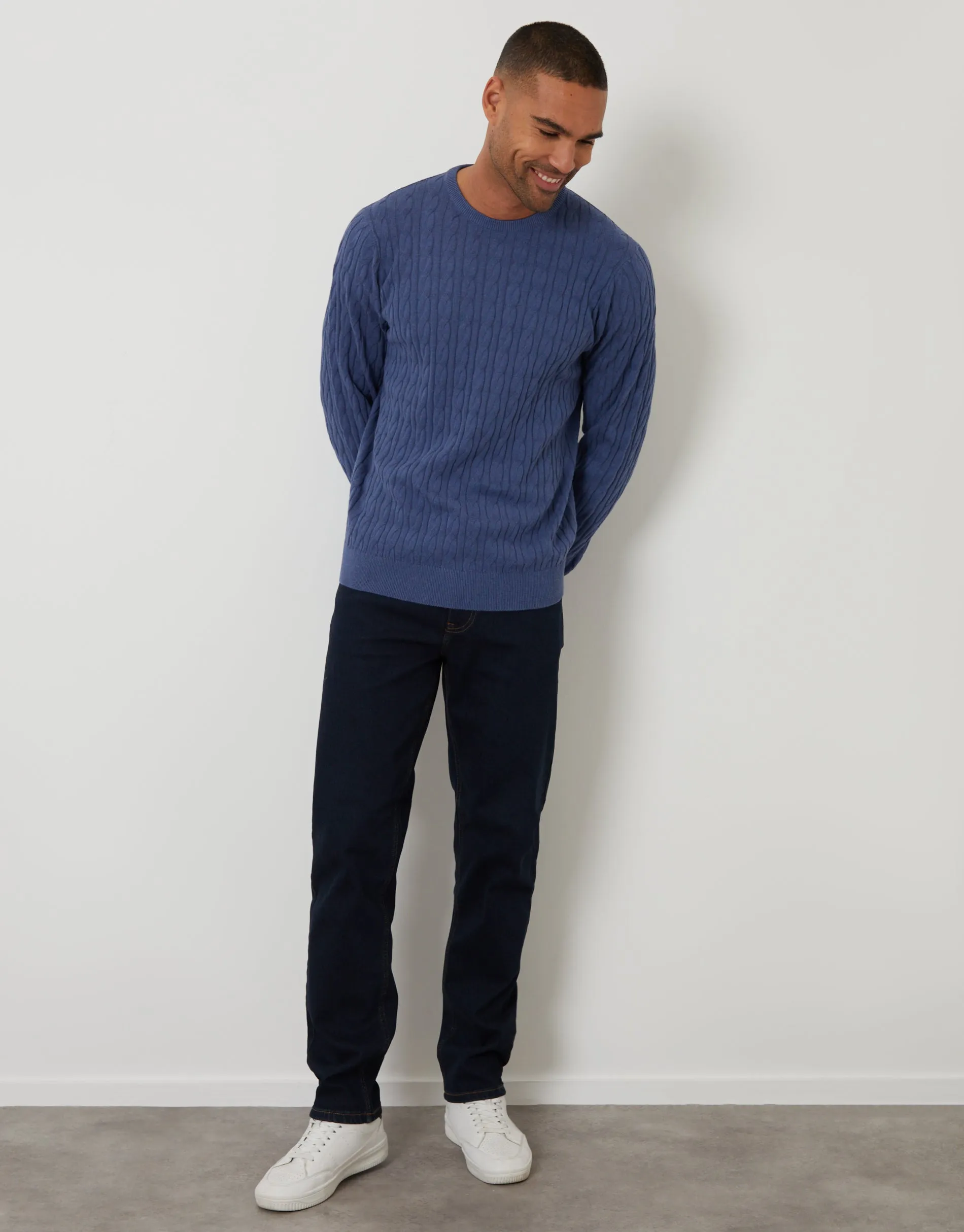 Blue Cable Knit Crew Neck Jumper sold by Threadbare product image thumbnail 3