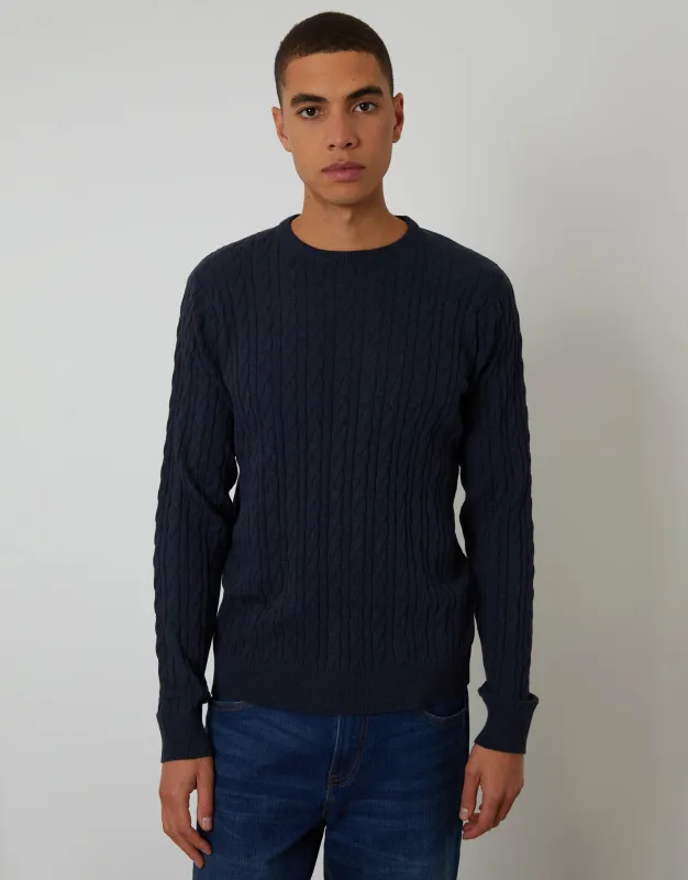 Navy Cable Knit Crew Neck Jumper sold by Threadbare