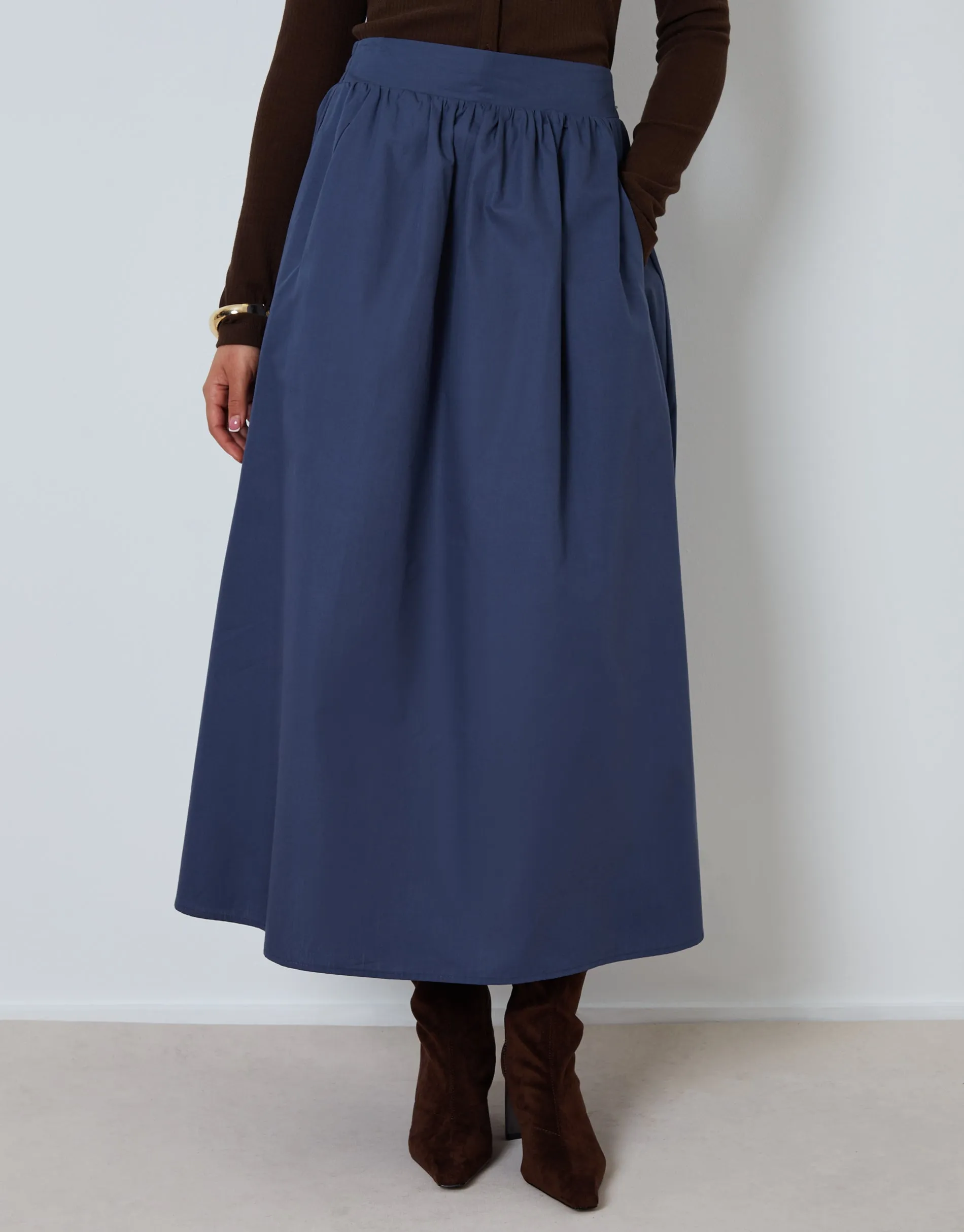 Blue Cotton Poplin Skirt with Pockets sold by Threadbare product image thumbnail 2