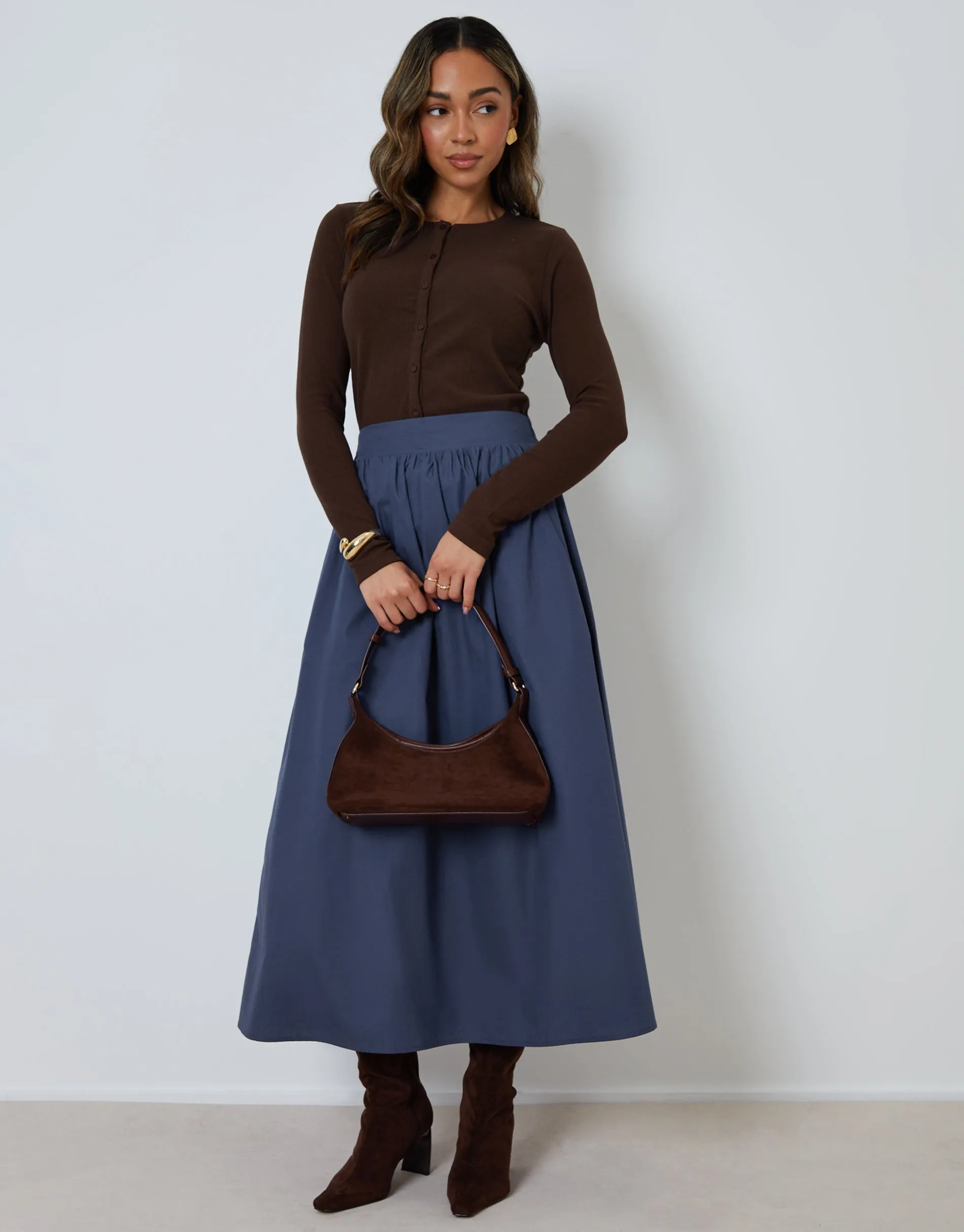 Blue Cotton Poplin Skirt with Pockets sold by Threadbare