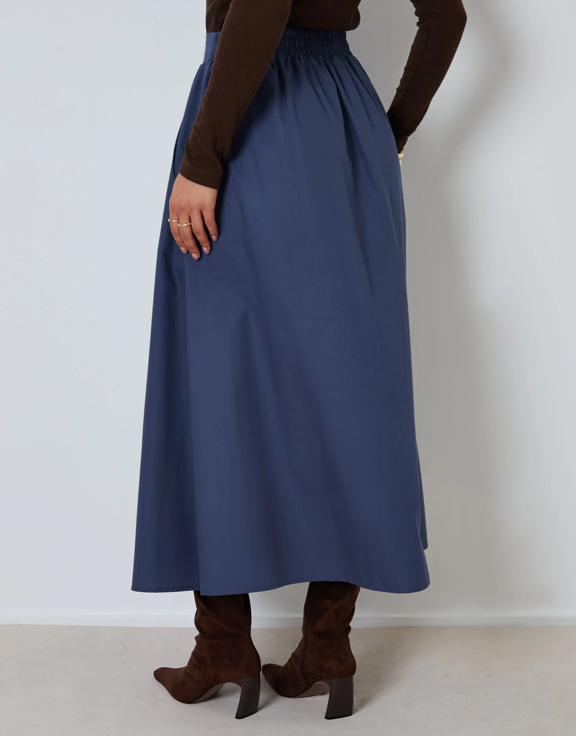 Blue Cotton Poplin Skirt with Pockets sold by Threadbare product image thumbnail 4