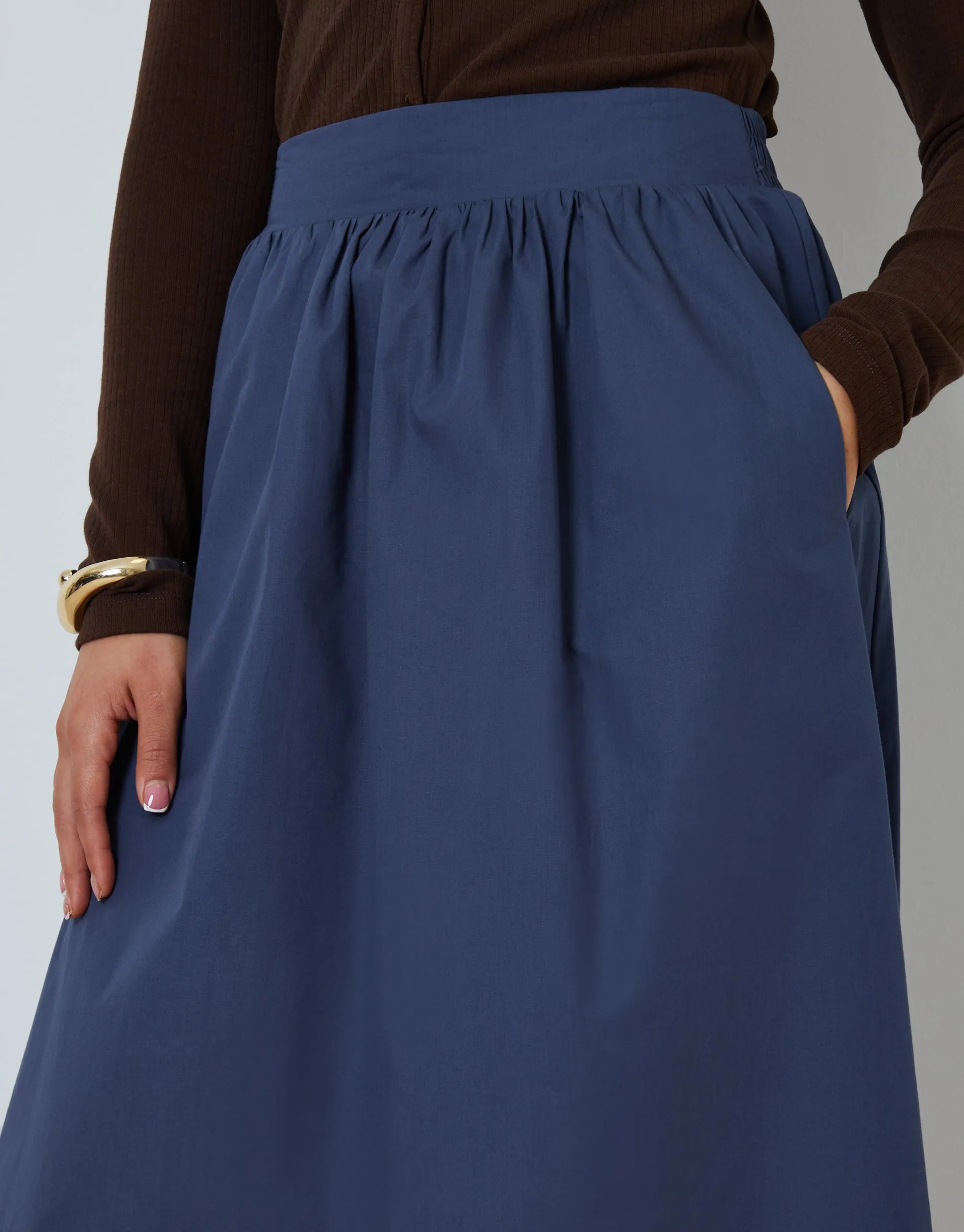 Blue Cotton Poplin Skirt with Pockets sold by Threadbare product image thumbnail 3