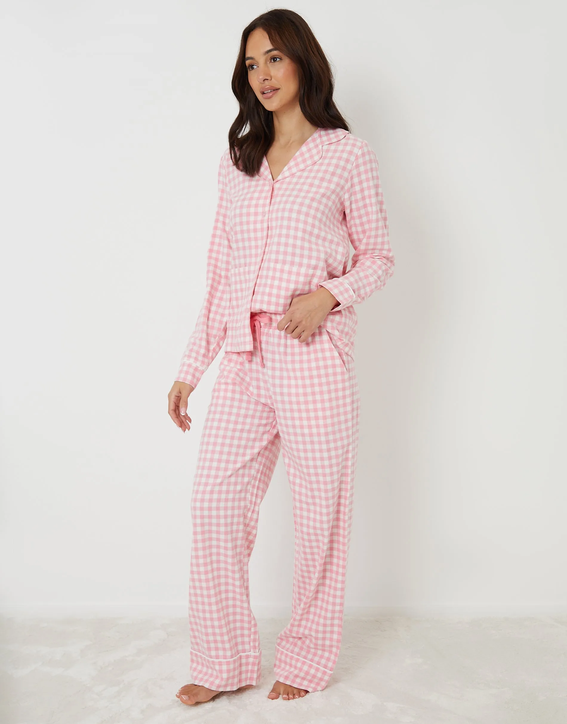 Pink Check Button Up Pyjamas (2-Piece Set) sold by Threadbare product image thumbnail 3