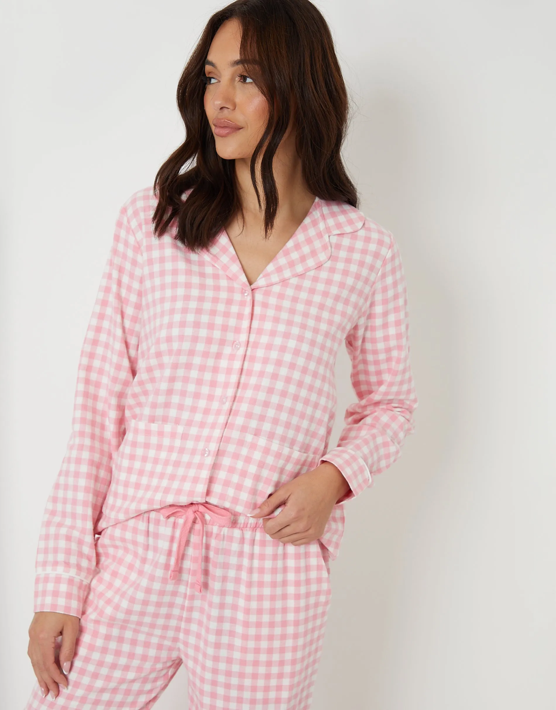 Pink Check Button Up Pyjamas (2-Piece Set) sold by Threadbare product image thumbnail 2