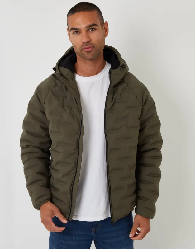 Khaki Green Hooded Quilted Jacket sold by Threadbare
