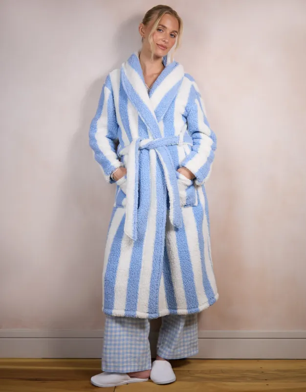 Blue Stripe Borg Dressing Gown sold by Threadbare