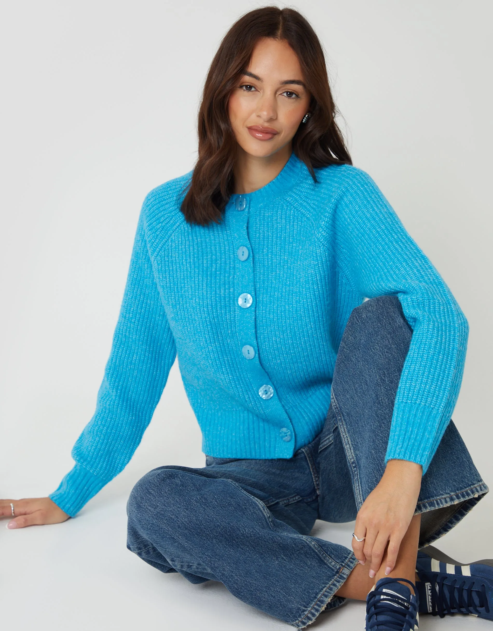 Aqua Blue Chunky Knit Button Up Cardigan sold by Threadbare