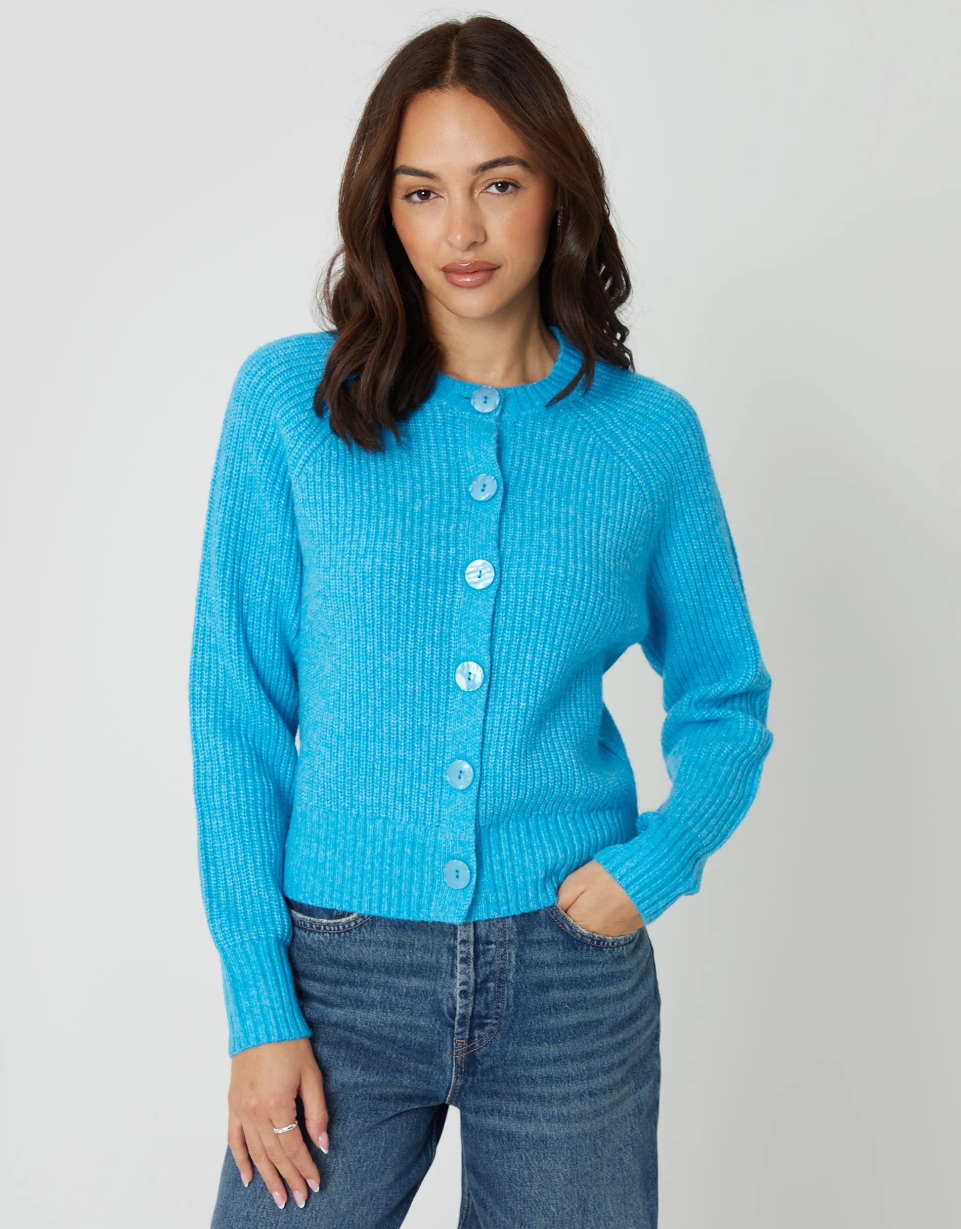 Aqua Blue Chunky Knit Button Up Cardigan sold by Threadbare product image thumbnail 5