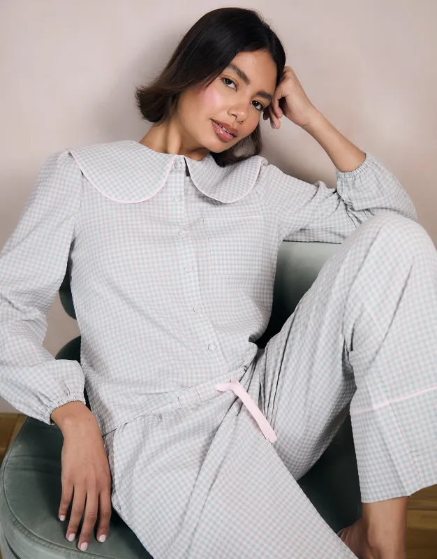 Blue Check Peter Pan Collar Pyjamas (2-Piece Set) sold by Threadbare