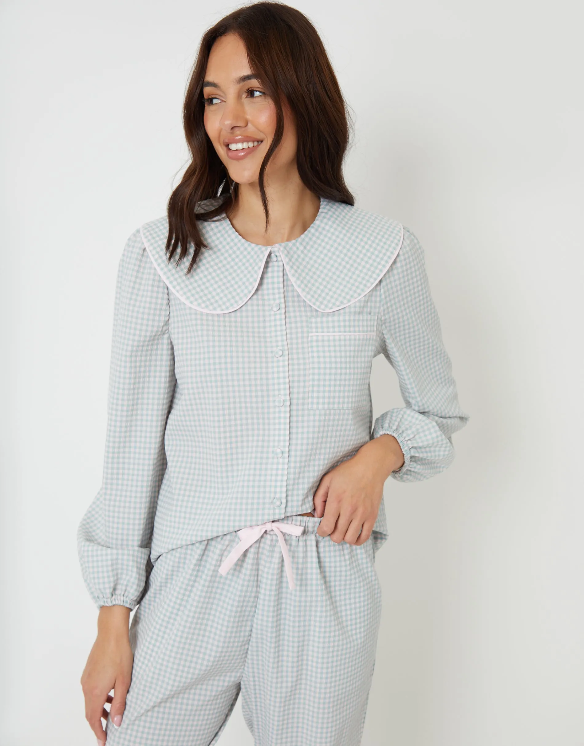 Blue Check Peter Pan Collar Pyjamas (2-Piece Set) sold by Threadbare product image thumbnail 5