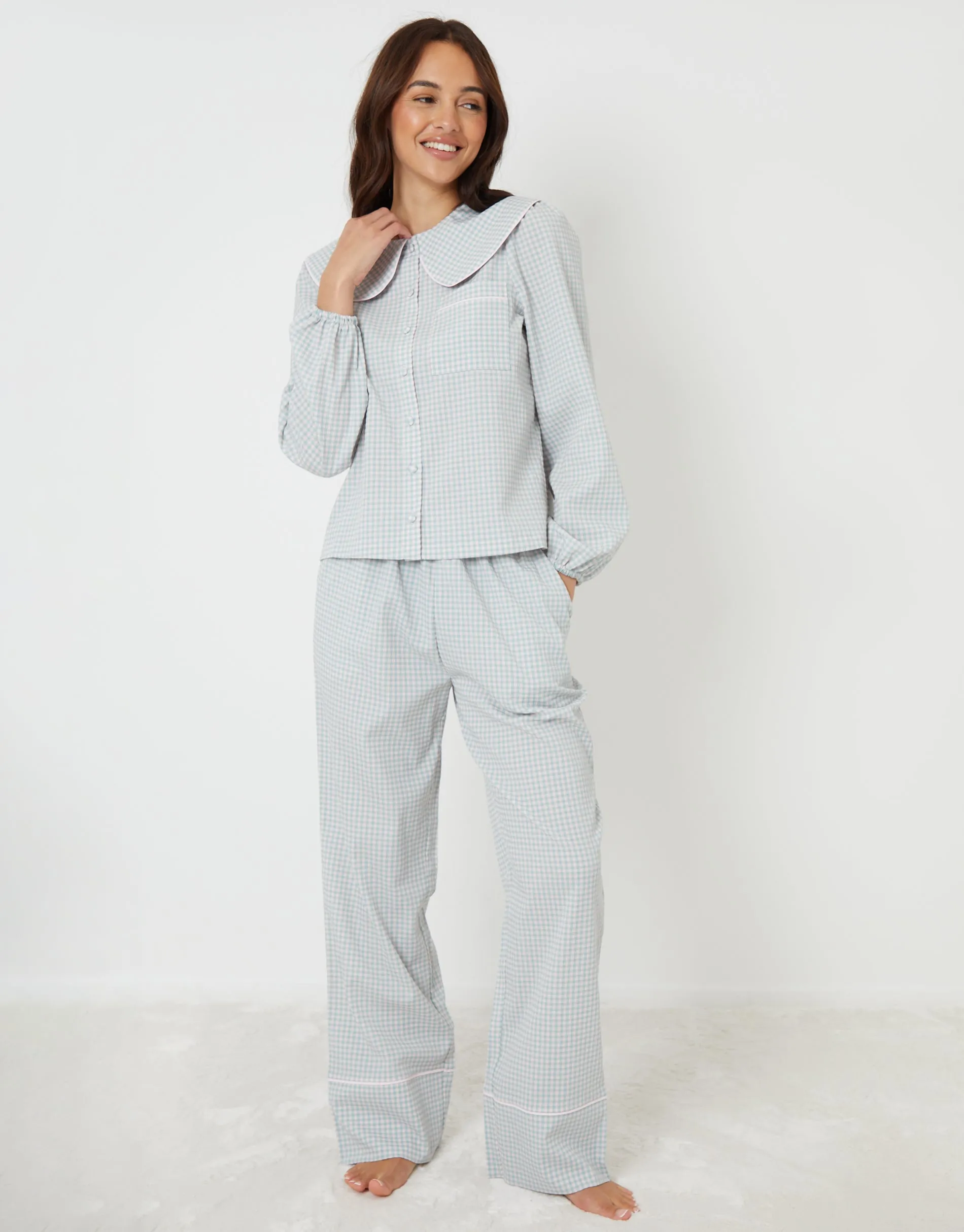 Blue Check Peter Pan Collar Pyjamas (2-Piece Set) sold by Threadbare product image thumbnail 2