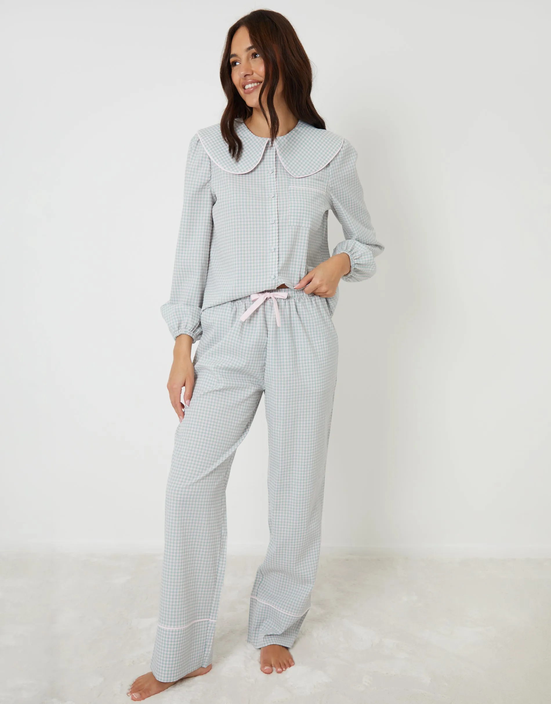 Blue Check Peter Pan Collar Pyjamas (2-Piece Set) sold by Threadbare product image thumbnail 4
