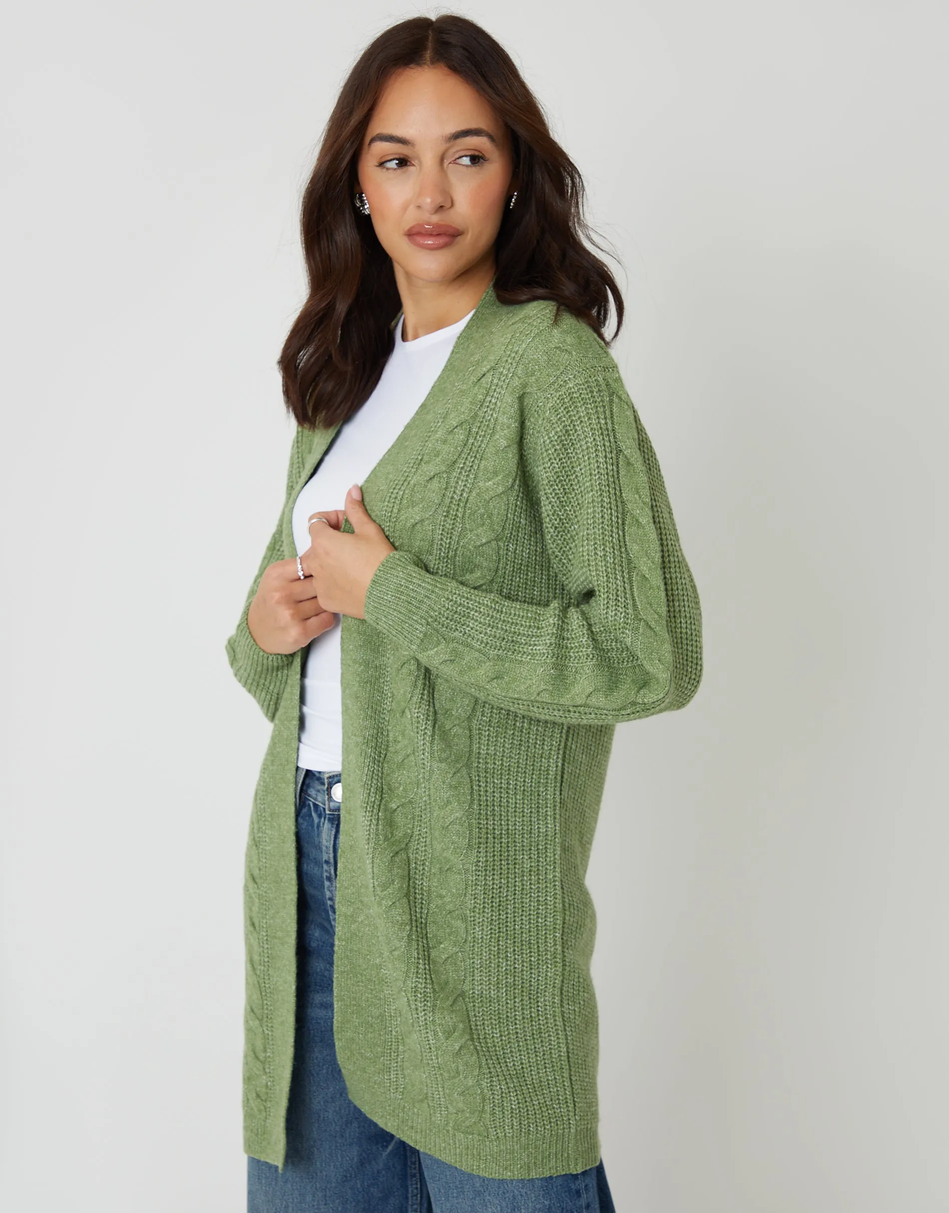 Sage Green Cable Knit Cardigan sold by Threadbare product image thumbnail 5