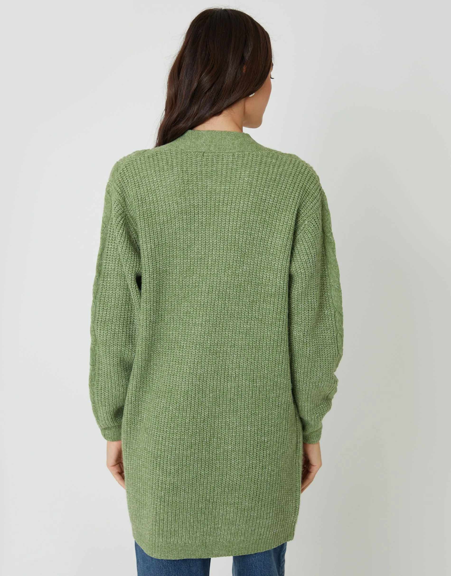 Sage Green Cable Knit Cardigan sold by Threadbare product image thumbnail 2