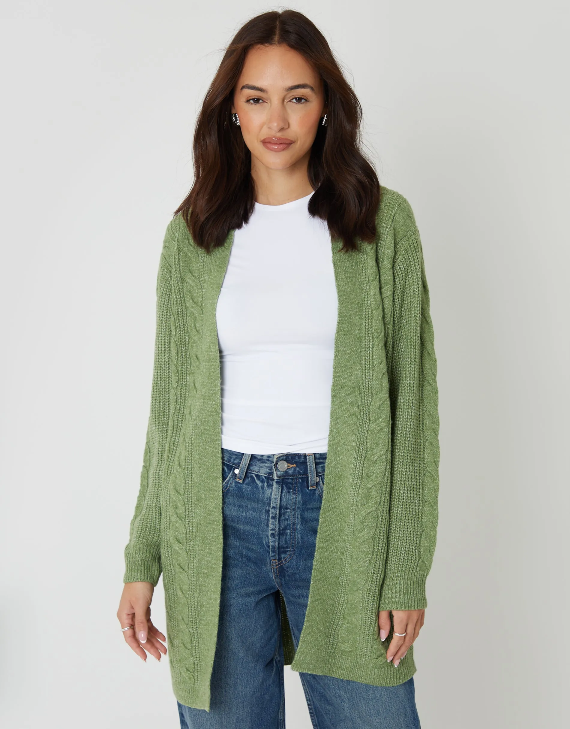 Sage Green Cable Knit Cardigan sold by Threadbare product image thumbnail 3