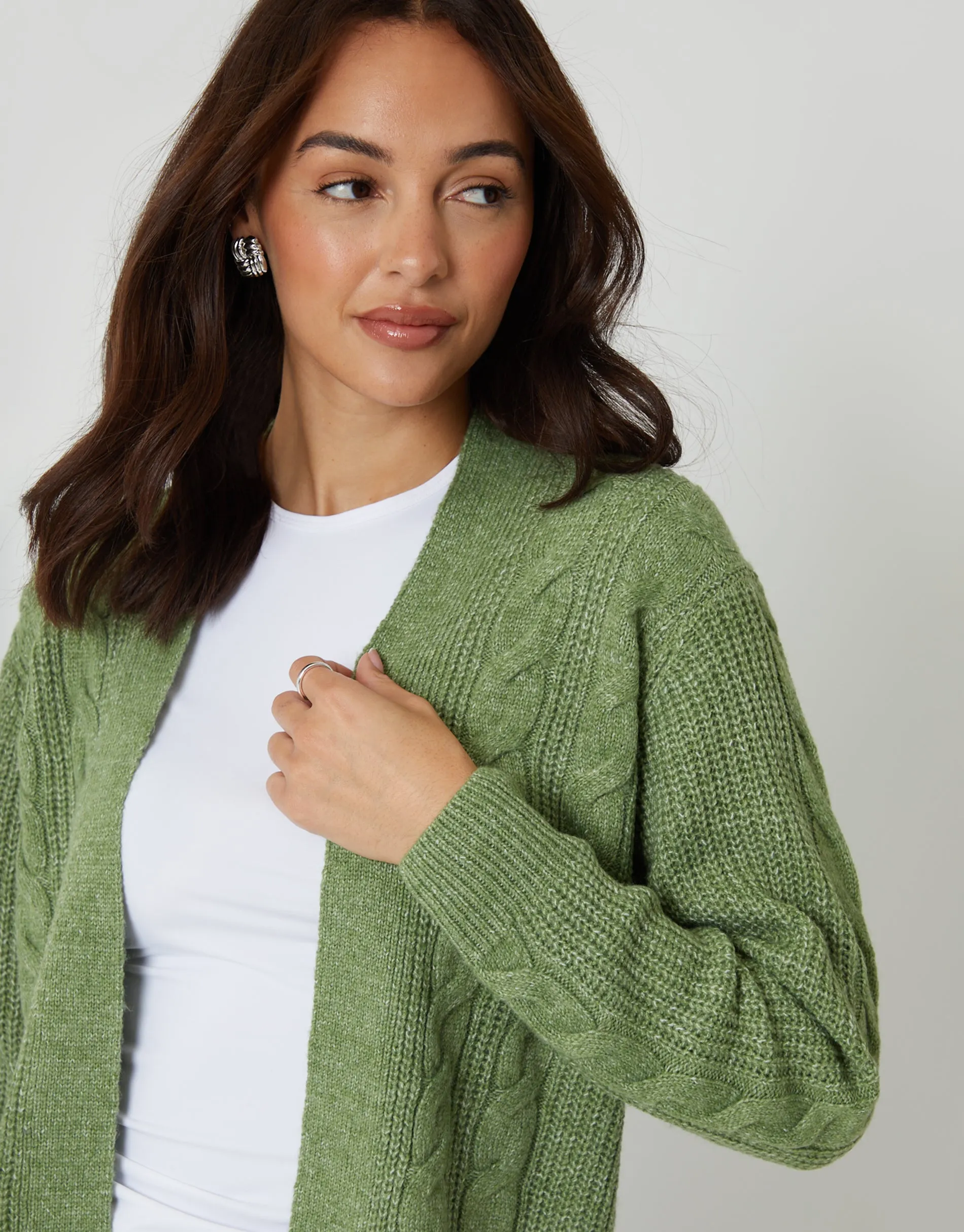 Sage Green Cable Knit Cardigan sold by Threadbare product image thumbnail 4