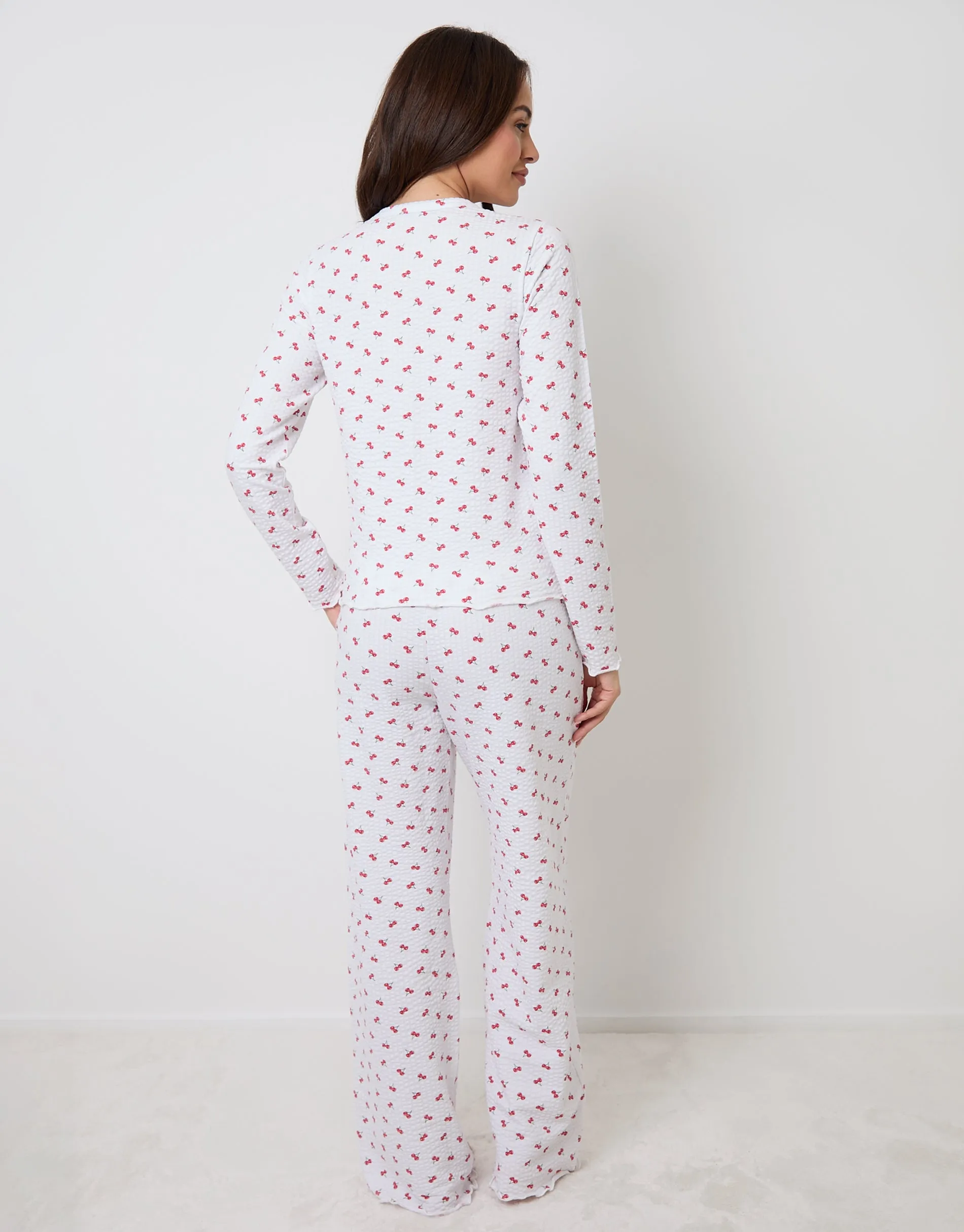 White Cherry Print Lettuce Hem Pyjamas (2-Piece Set) sold by Threadbare product image thumbnail 5