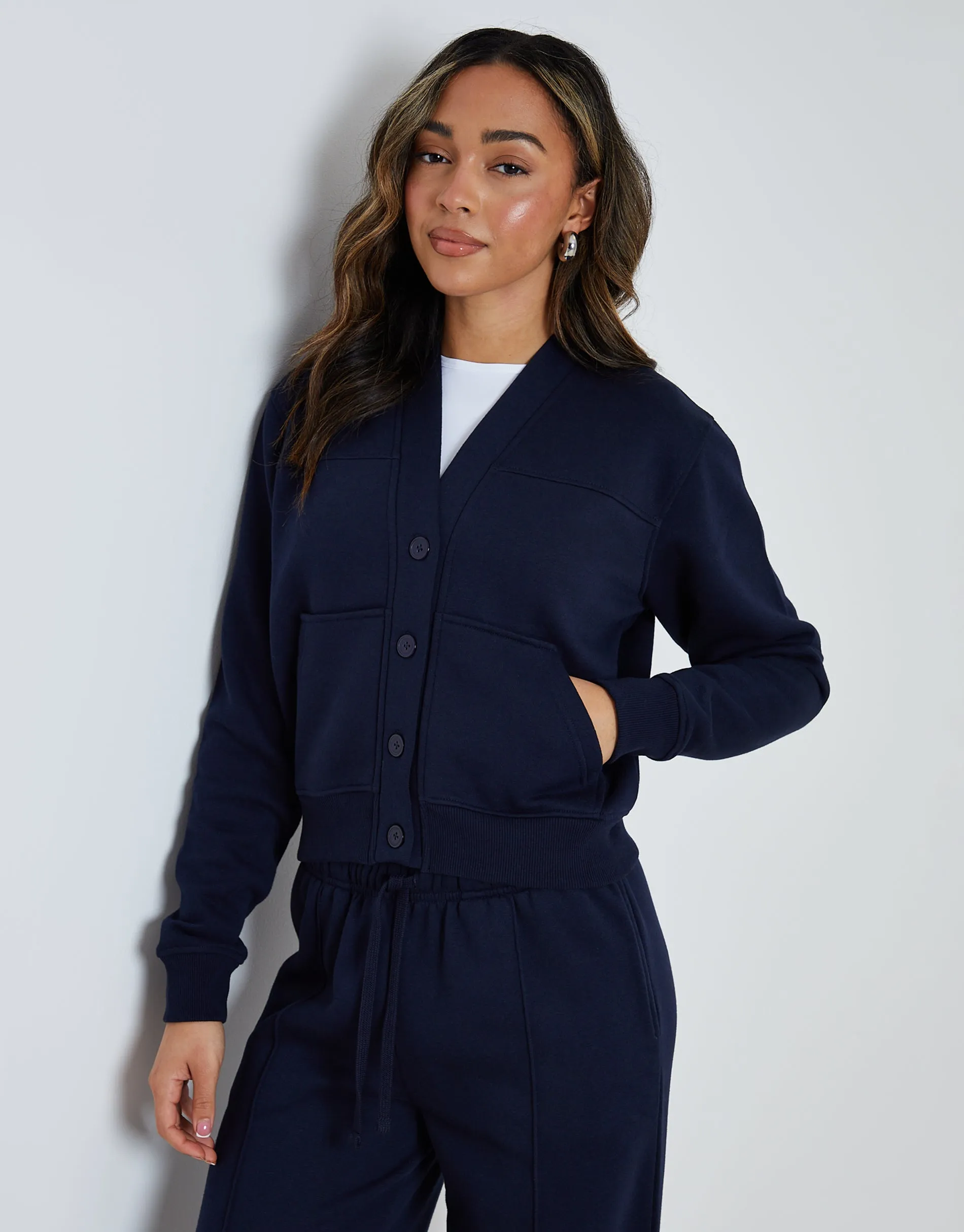 Navy Sweat Bomber Cardigan & Jogger Co-ord (2-Piece Set) sold by Threadbare product image thumbnail 2